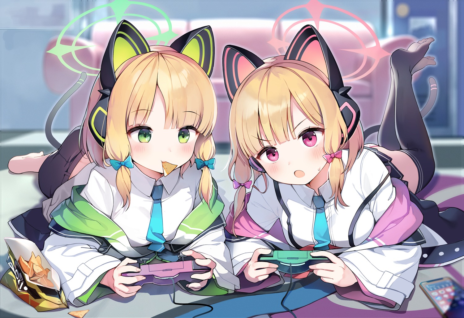 animal_ears, blue_archive, halo, headphones, jehyun, nekomimi, pantsu, saiba_midori