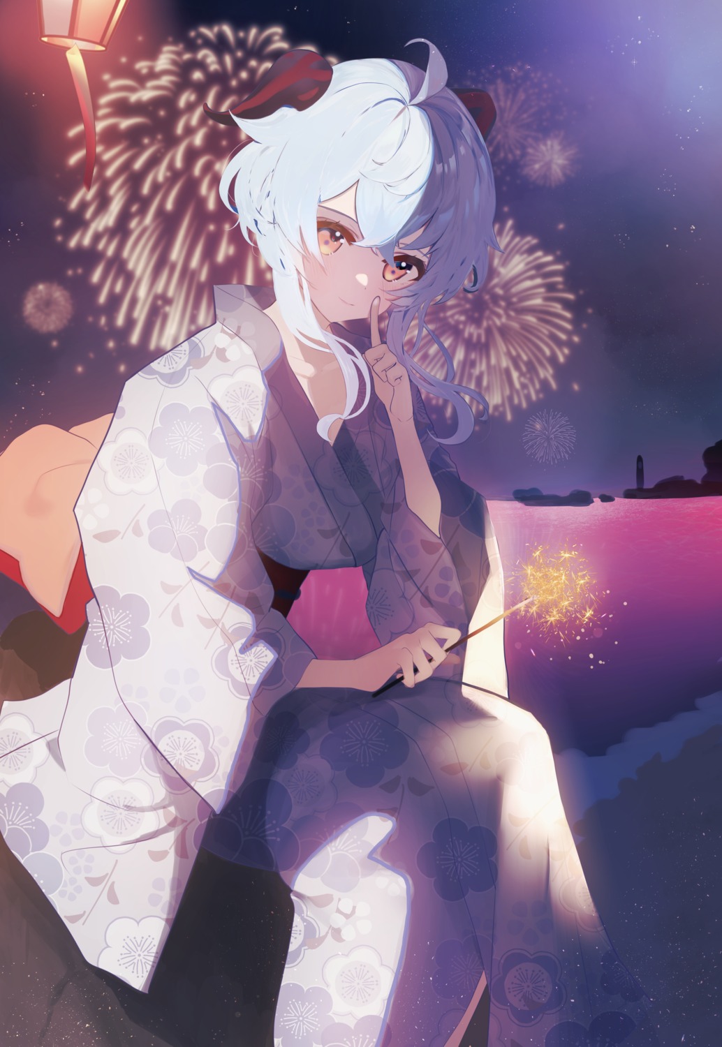 ganyu, genshin_impact, horns, kimu_(yyhhoo23232), yukata