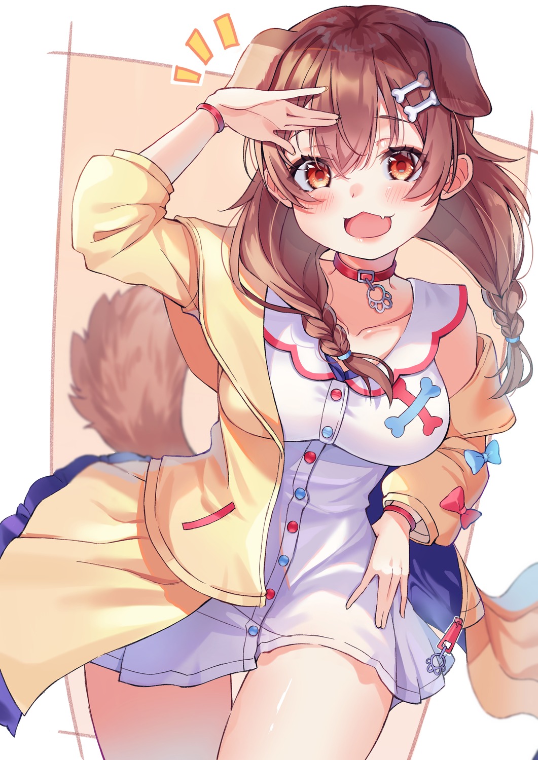 animal_ears, dress, green_tea, hololive, hololive_gamers, inugami_korone, inumimi, tail