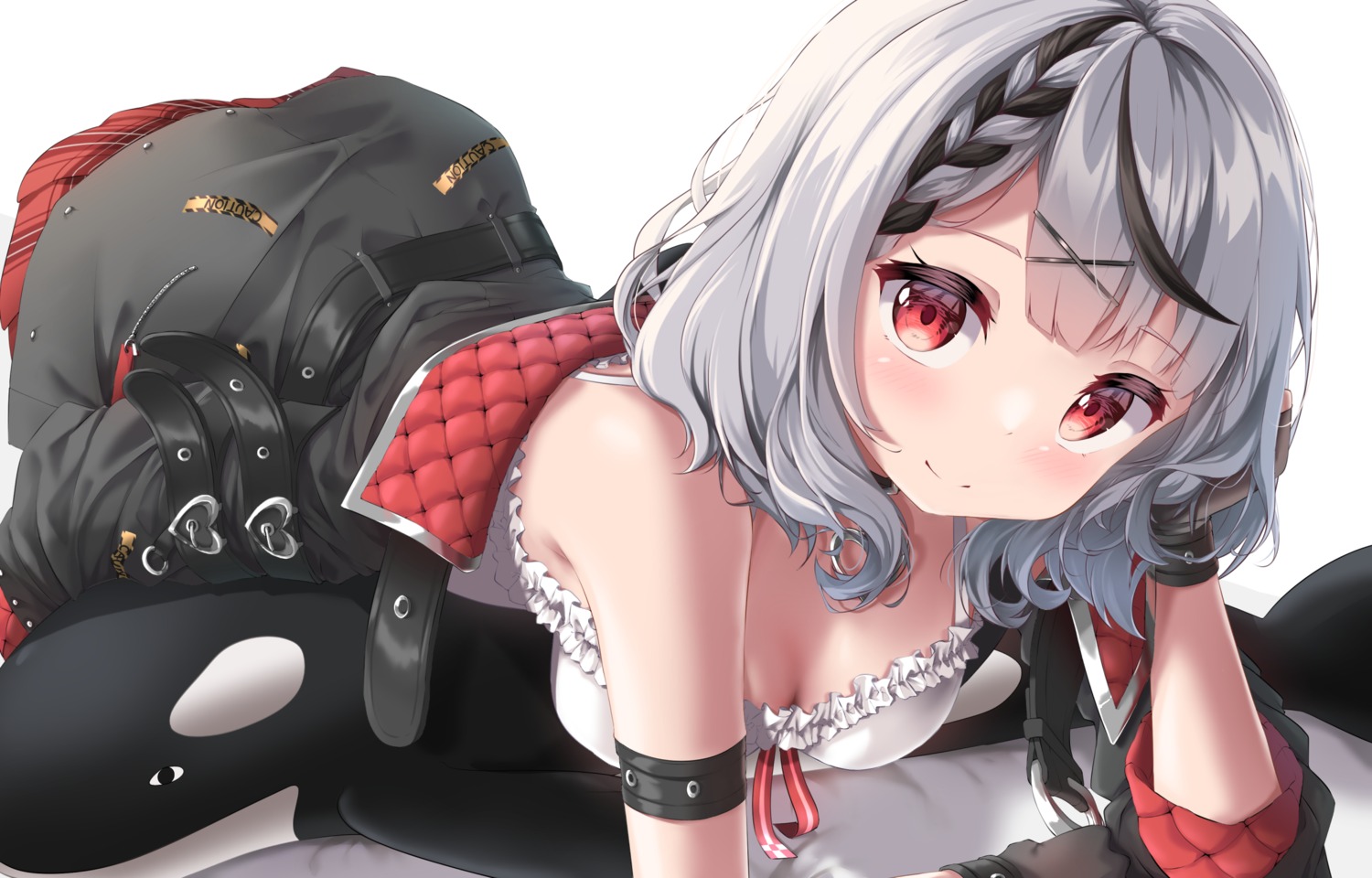 cleavage, hololive, maeru, no_bra, sakamata_chloe, skirt_lift, wallpaper