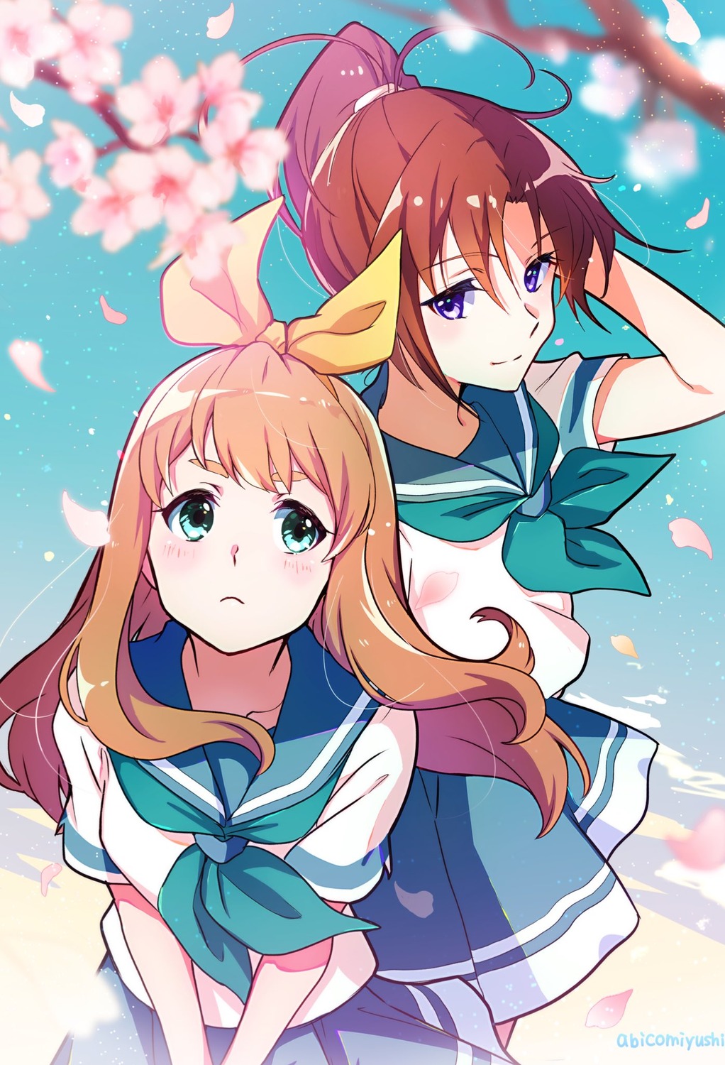 abicomiyushi, hibike!_euphonium, nakagawa_natsuki, seifuku, skirt_lift, yoshikawa_yuuko