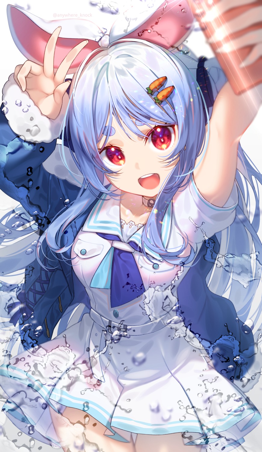 animal_ears, anywhere_knock, bunny_ears, hololive, seifuku, skirt_lift, usada_pekora