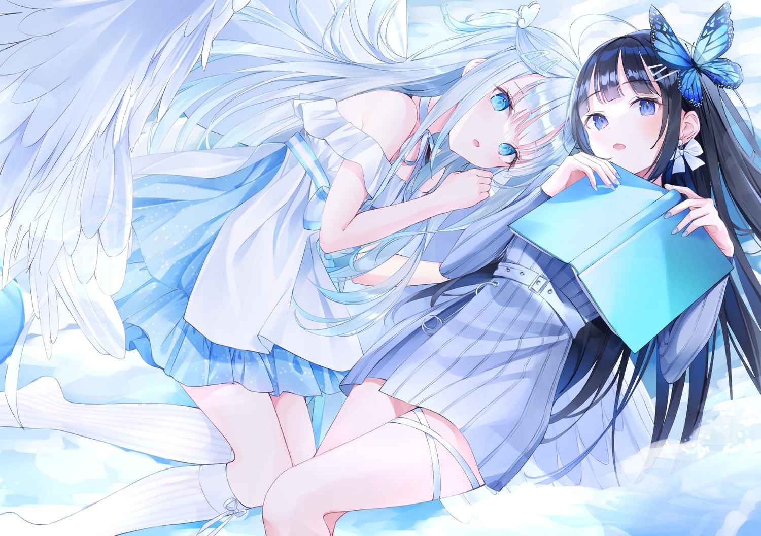 amatsuka_uto, crossover, dress, garter, nabi_(uz02), nabi_(vtuber), nabi_ch., voice-ore