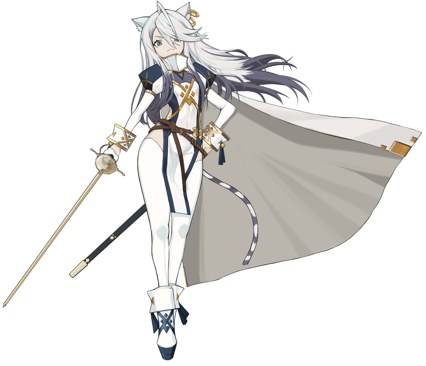 animal_ears, miyamoya, nekomimi, pantyhose, red:_pride_of_eden, sword, tail