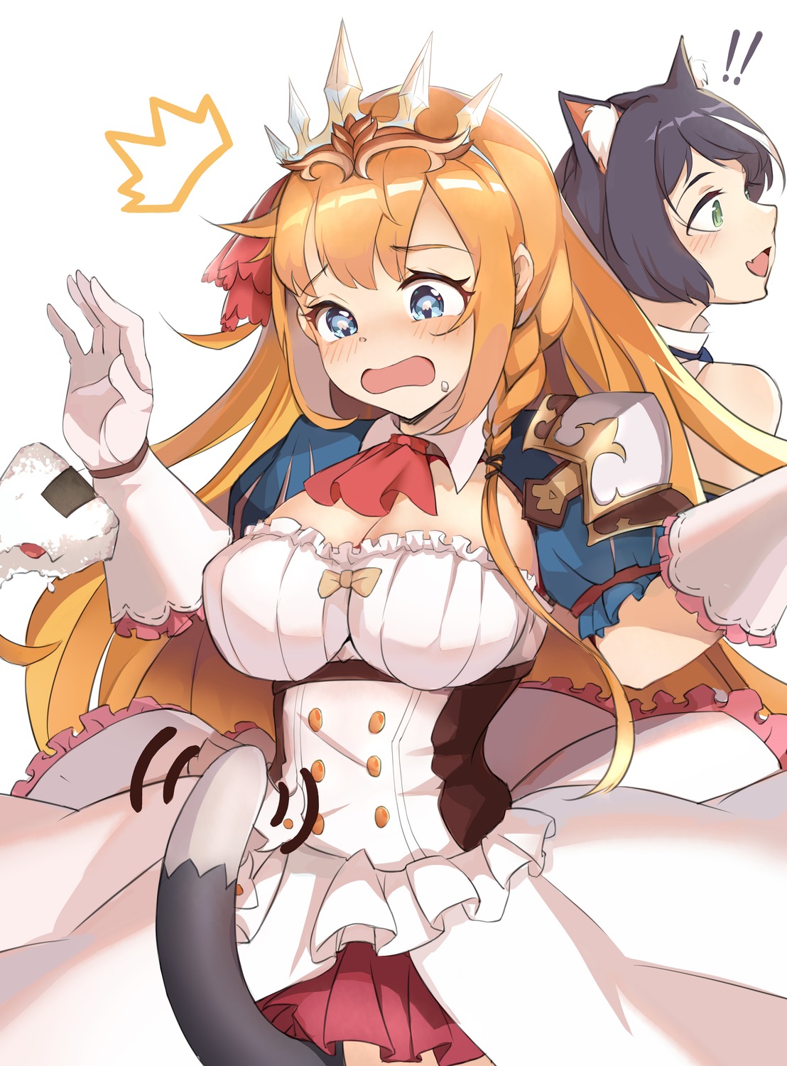 animal_ears, clearhand, cleavage, karyl_(princess_connect), nekomimi, pecorine, princess_connect!, princess_connect!_re:dive, skirt_lift, tail