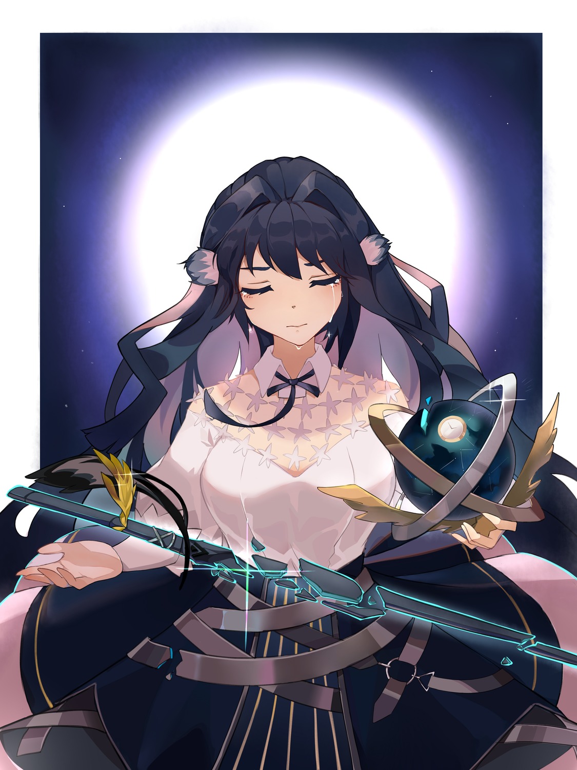 animal_ears, arknights, astesia_(arknights), clearhand, no_bra, sword