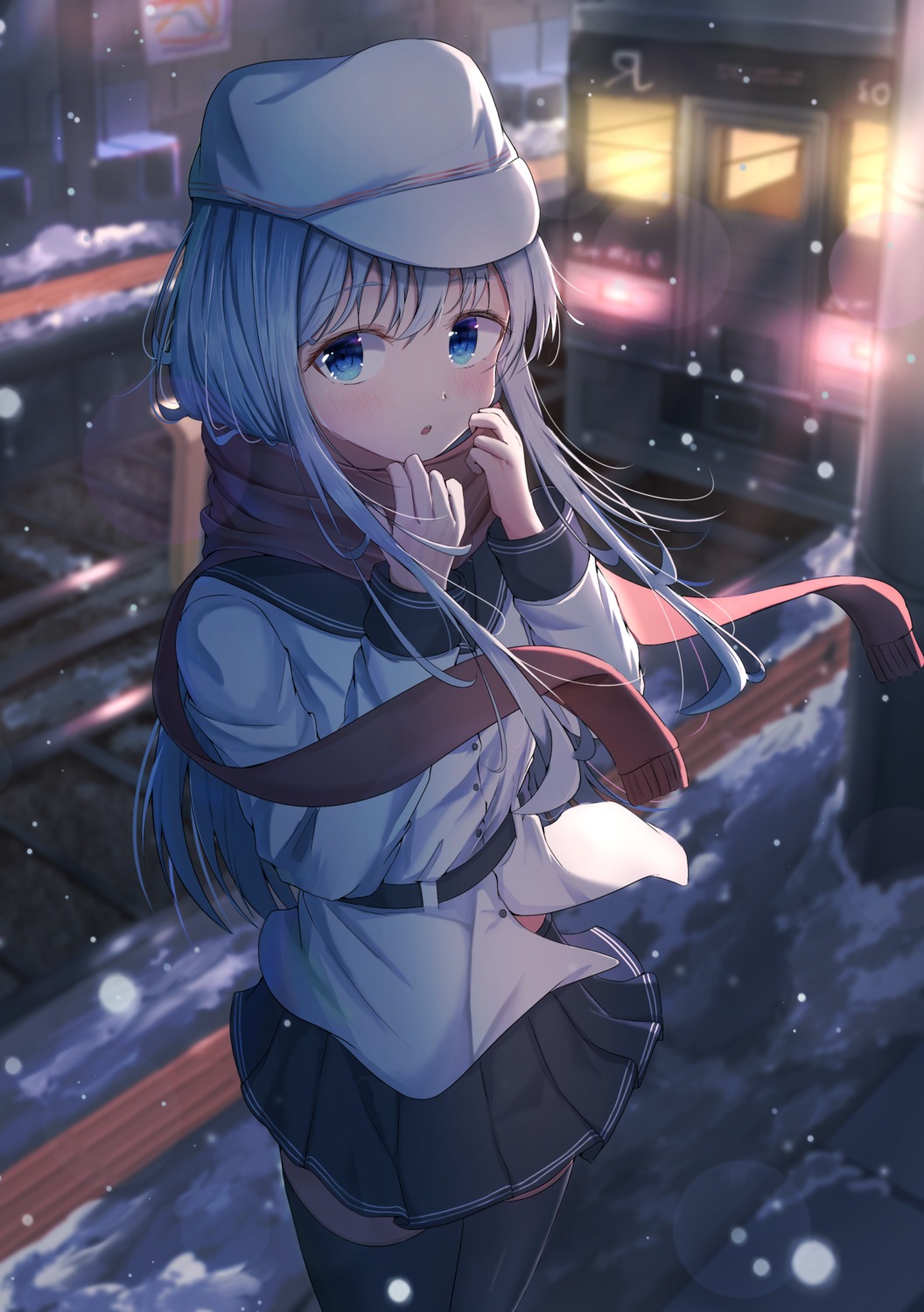 dfd, hibiki_(kancolle), kantai_collection, seifuku, skirt_lift, thighhighs, verniy_(kancolle)