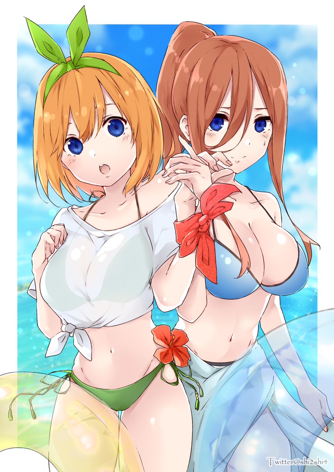 5-toubun_no_hanayome, bikini, nakano_miku, nakano_yotsuba, see_through, shi-2, swimsuits