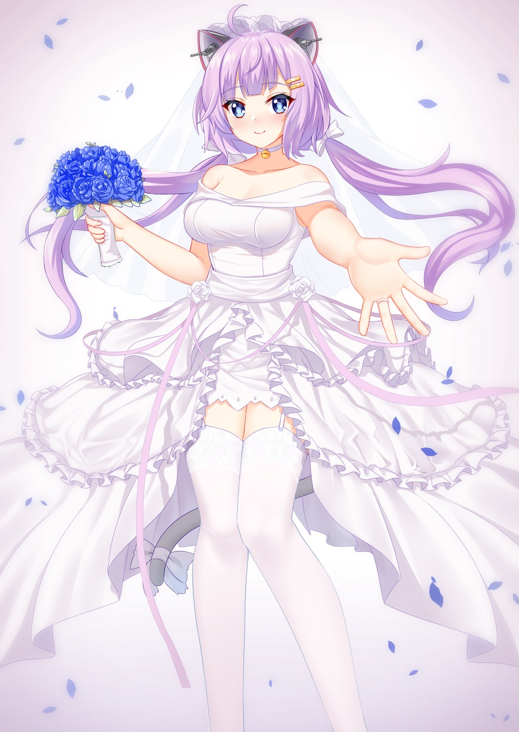 animal_ears, cang_se_ye_hua, cleavage, converse_(zhanjianshaonv), dress, nekomimi, no_bra, stockings