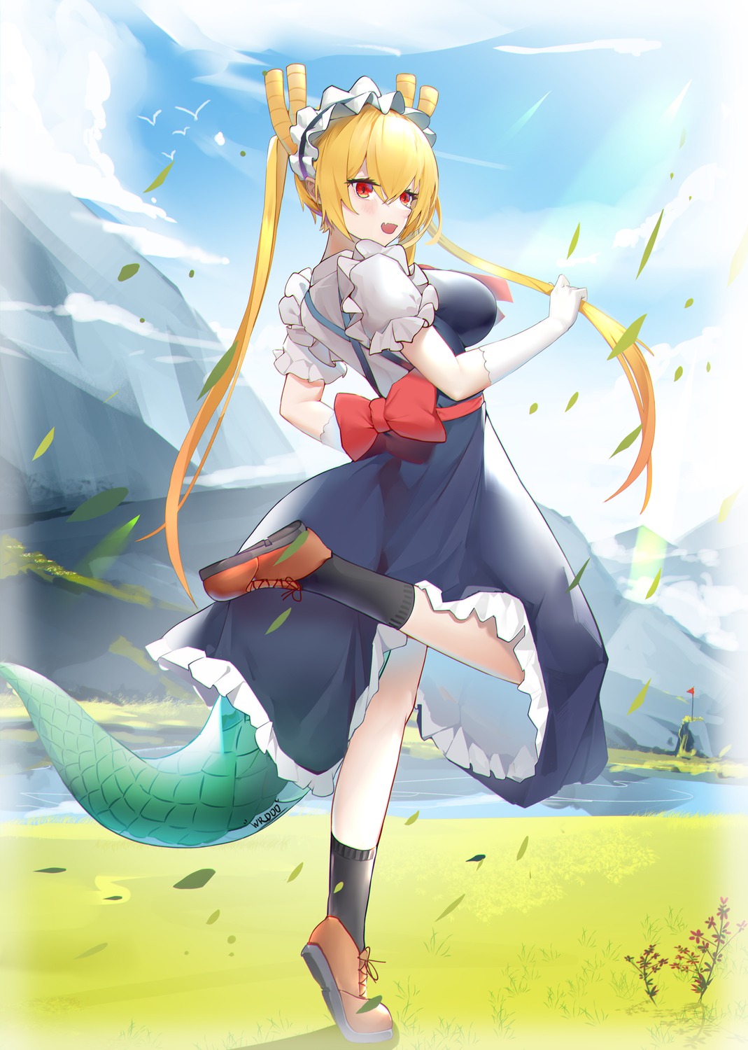 horns, kobayashi-san_chi_no_maidragon, maid, tail, tooru_(maidragon), wrddd