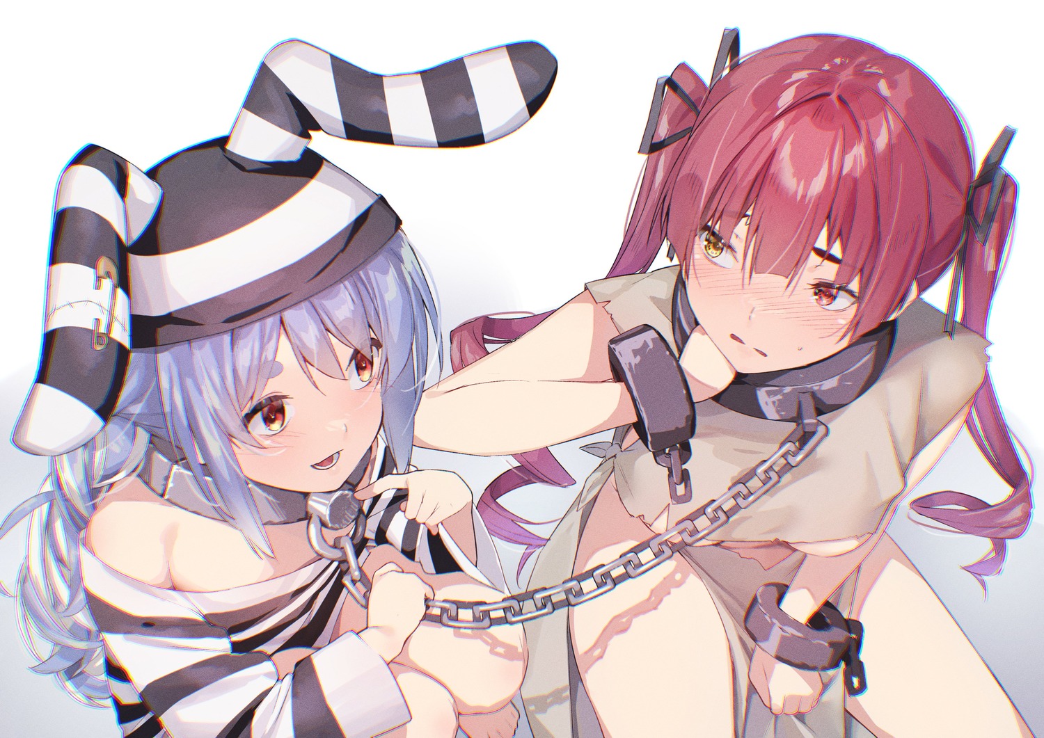 animal_ears, bunny_ears, heterochromia, hololive, houshou_marine, koubou_(cowbow_kun), torn_clothes, usada_pekora