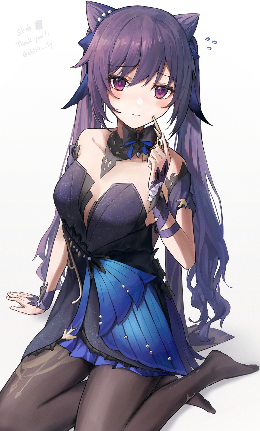 cleavage, dress, ebiri_fy, genshin_impact, keqing, no_bra, pantyhose