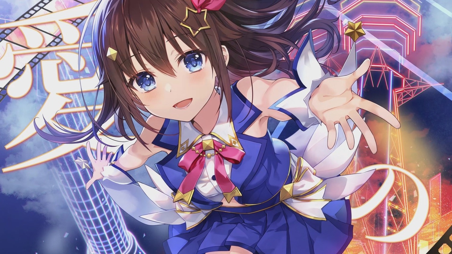 hololive, ordan, skirt_lift, tokino_sora, uniform, wallpaper
