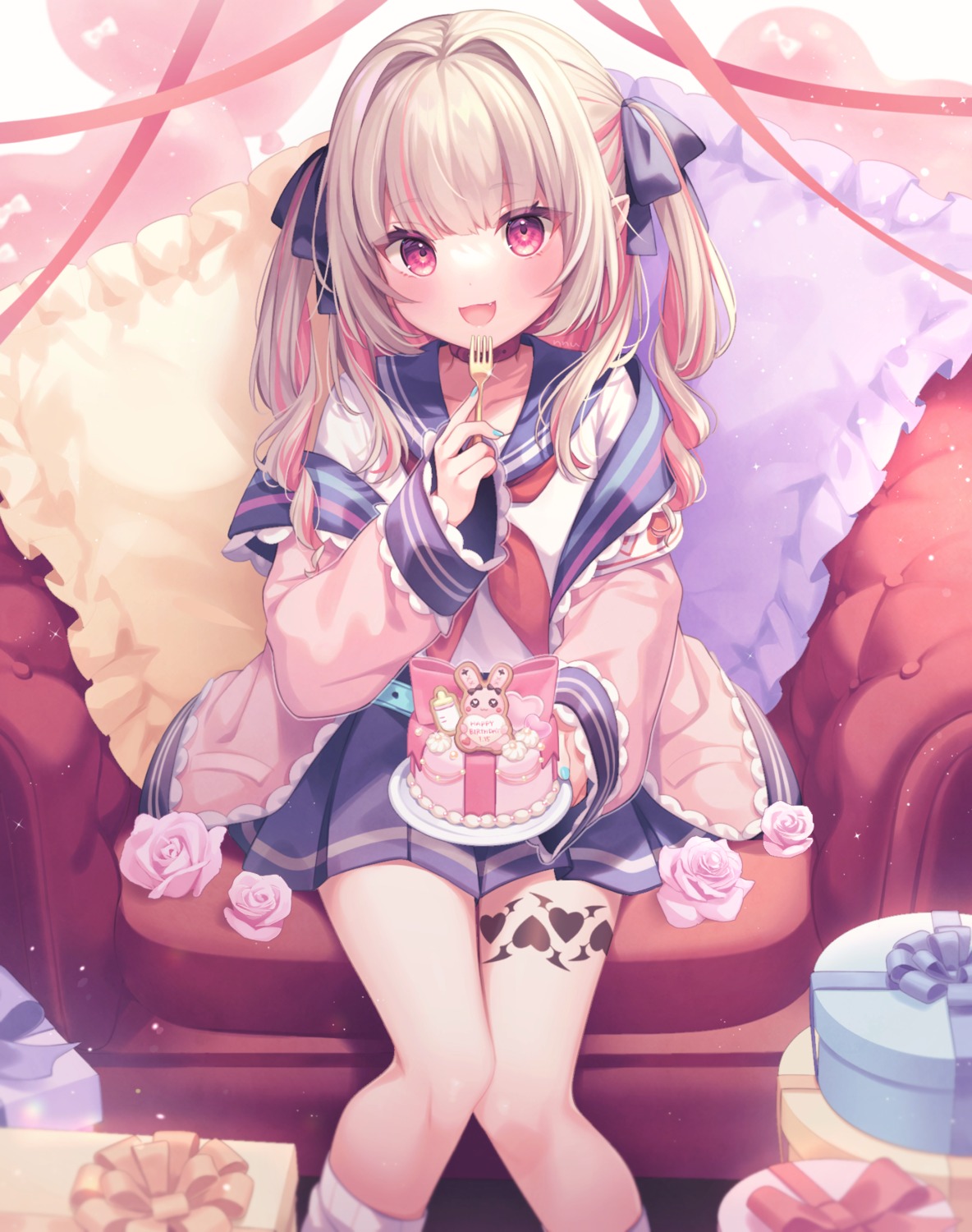 komachi_pochi, pointy_ears, seifuku, tattoo