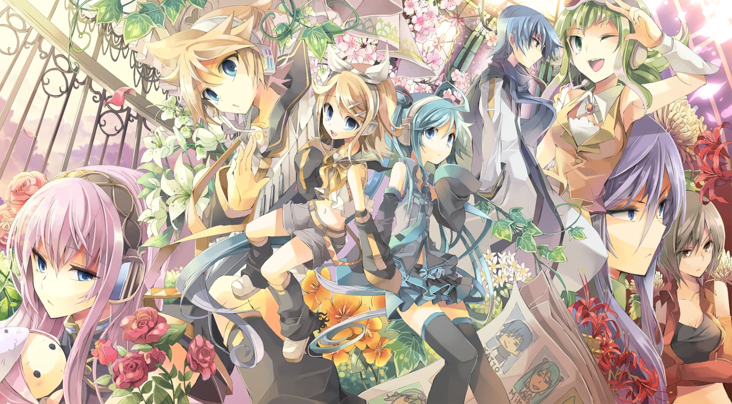 fruit_punch, gumi, hatsune_miku, kagamine_len, kagamine_rin, kaito, kamui_gakupo, megurine_luka, meiko, toeto_(vocaloid), vocaloid