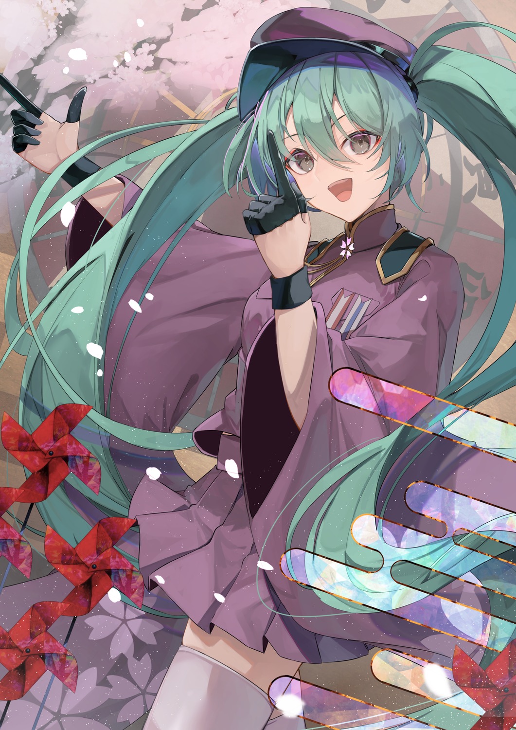 hatsune_miku, kuroshiro_kanae, senbon-zakura_(vocaloid), skirt_lift, thighhighs, uniform, vocaloid