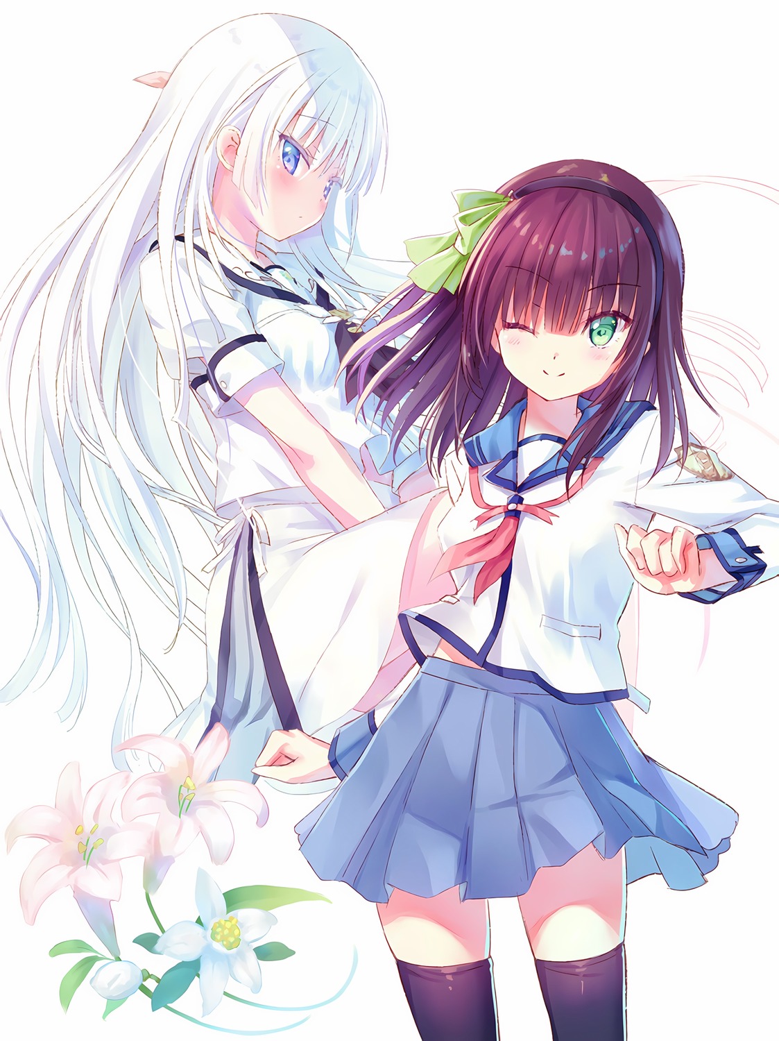 angel_beats!, crossover, key, na-ga, nakamura_yuri, naruse_shiroha, seifuku, summer_pockets