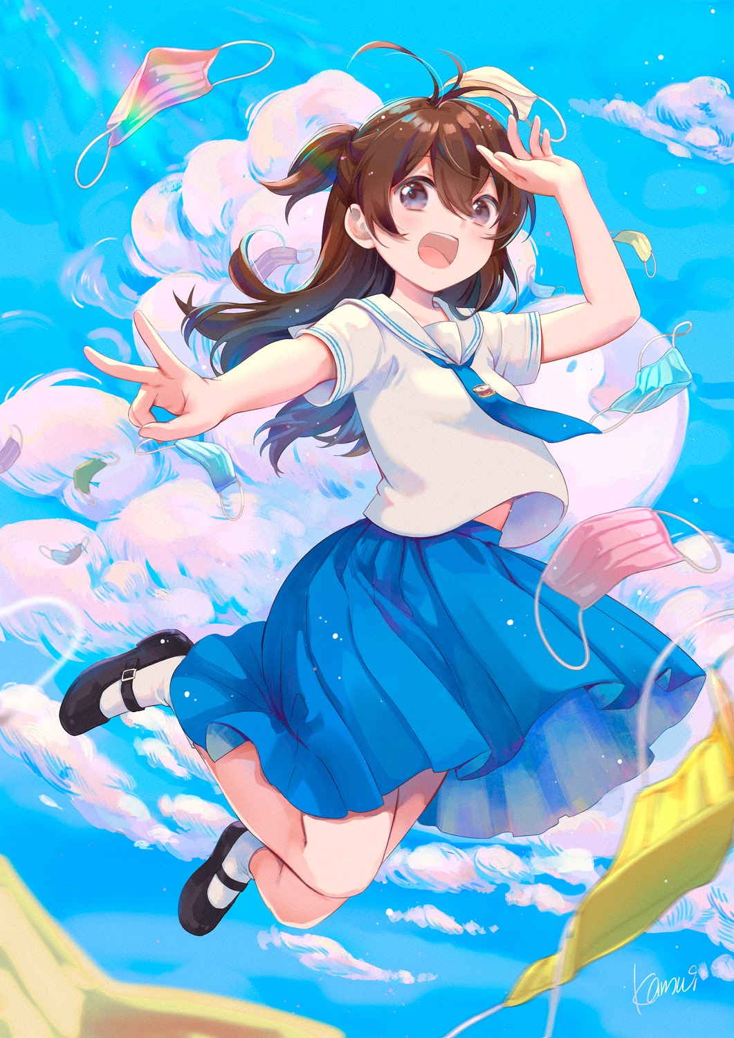 kamui_(kamuikaoru), seifuku, shirt_lift