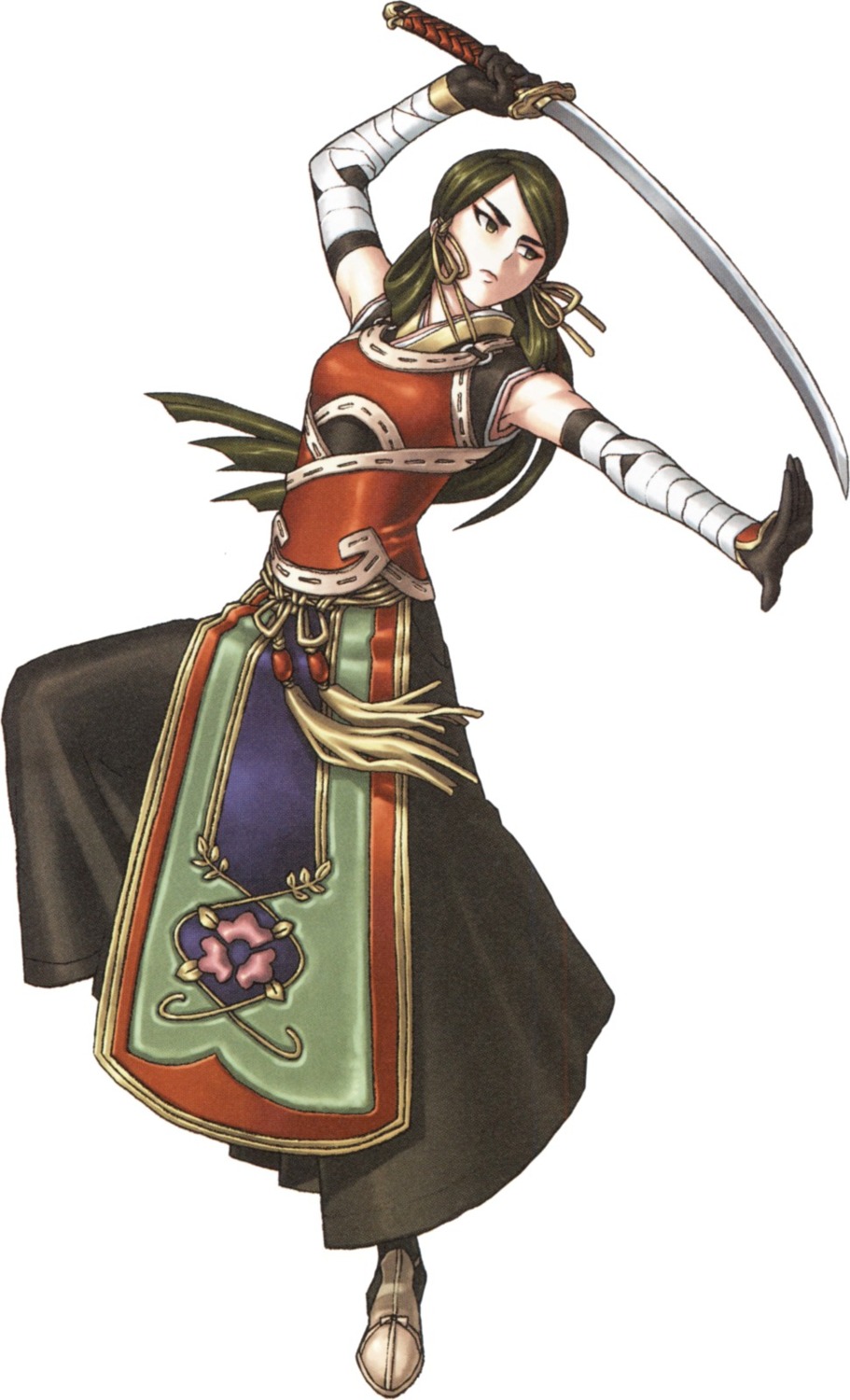 bandages, dress, hazuki_(suikoden), japanese_clothes, kizaki_sub-zero, suikoden, suikoden_v, sword