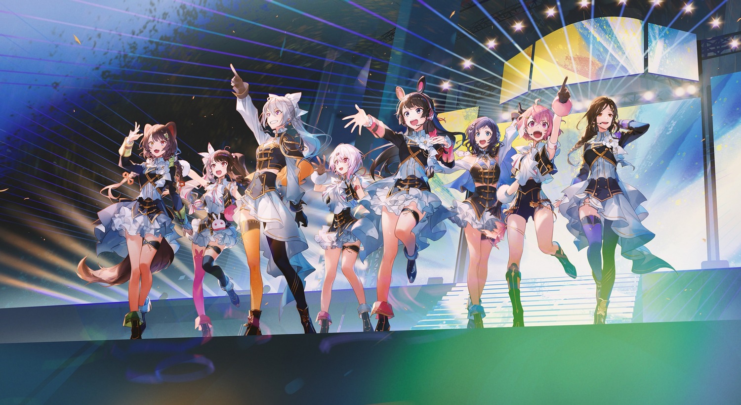 aiba_uiha, animal_ears, garter, headphones, heterochromia, higuchi_kaede, horns, inui_toko