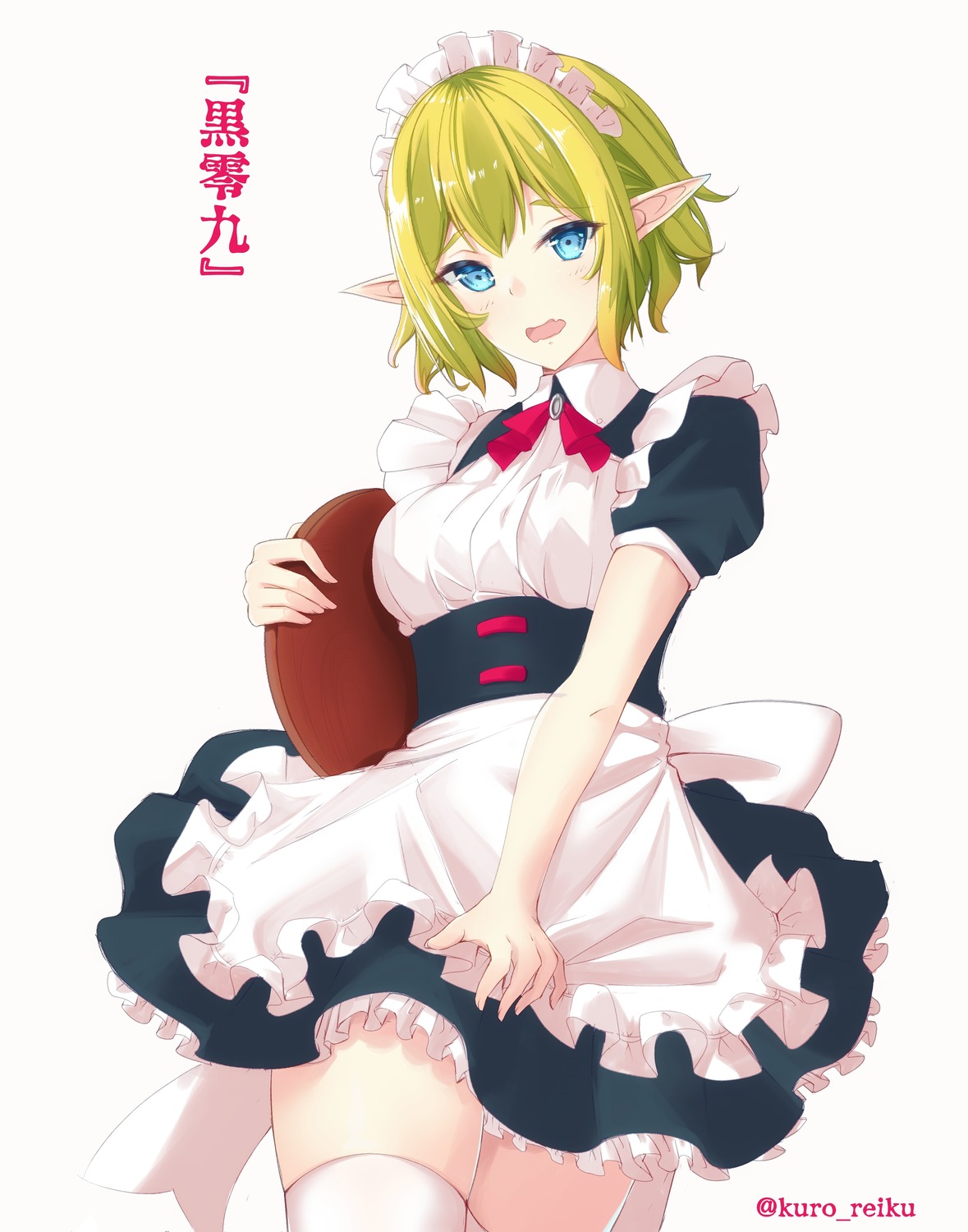dungeon_ni_deai_wo_motomeru_no_wa_machigatteiru_darou_ka, elf, kuro_reiku, maid, pointy_ears, ryuu_lion, skirt_lift, thighhighs