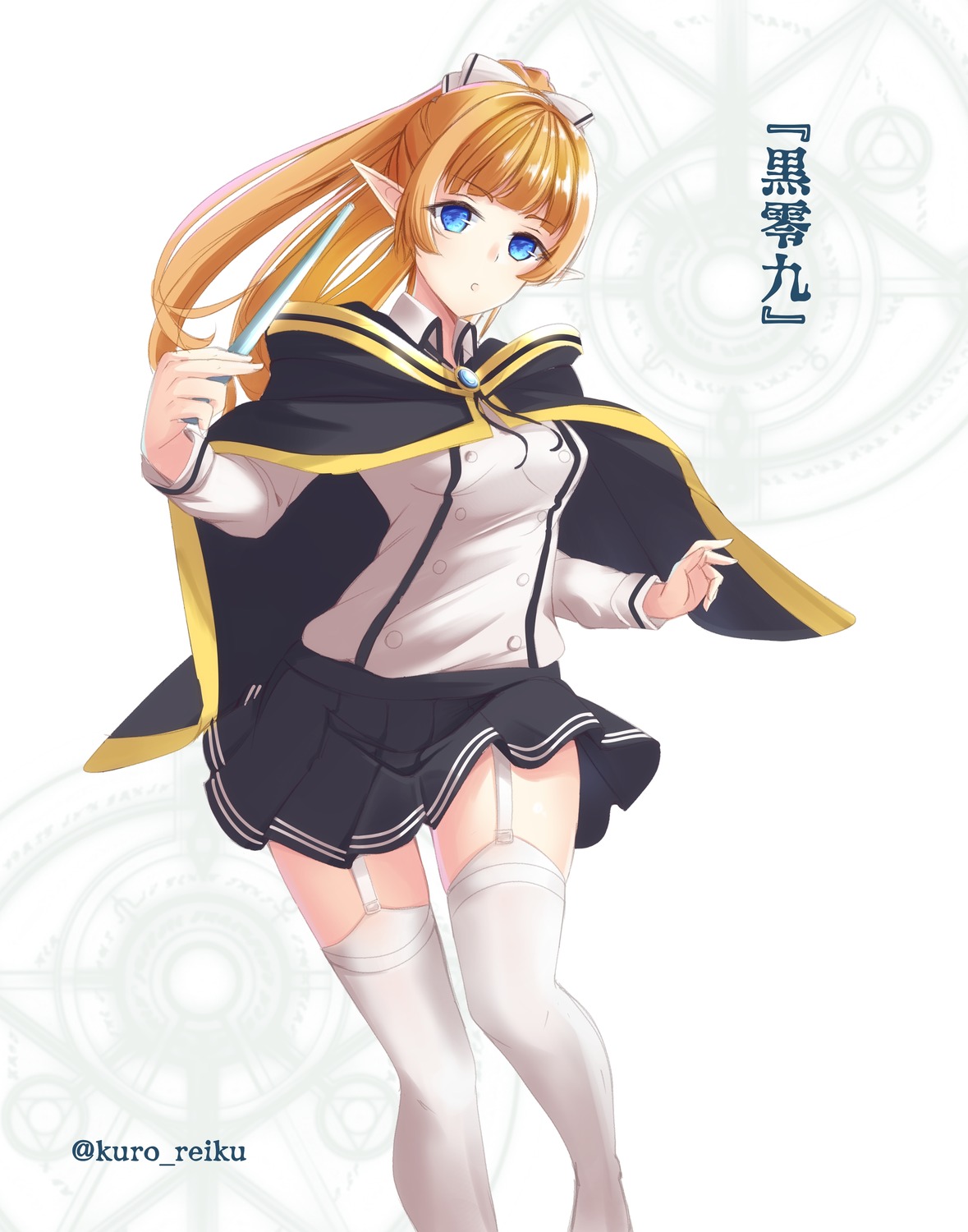 dungeon_ni_deai_wo_motomeru_no_wa_machigatteiru_darou_ka, elf, kuro_reiku, lefiya_viridis, pointy_ears, skirt_lift, stockings, thighhighs