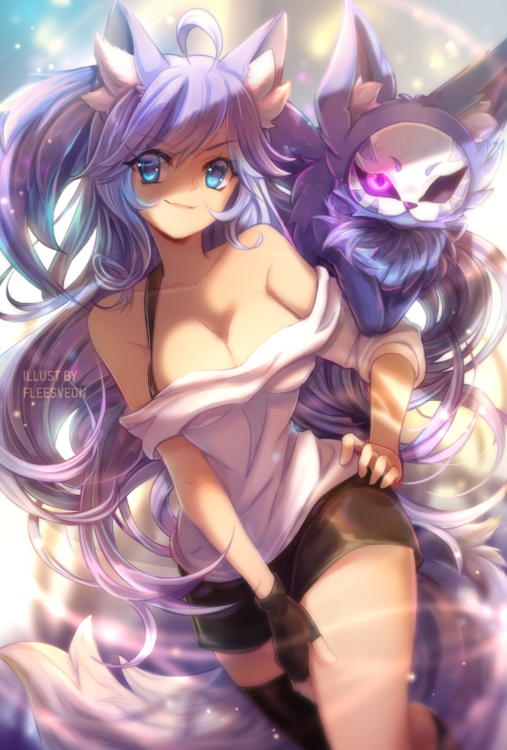 animal_ears, fleesveon, no_bra, tail, thighhighs
