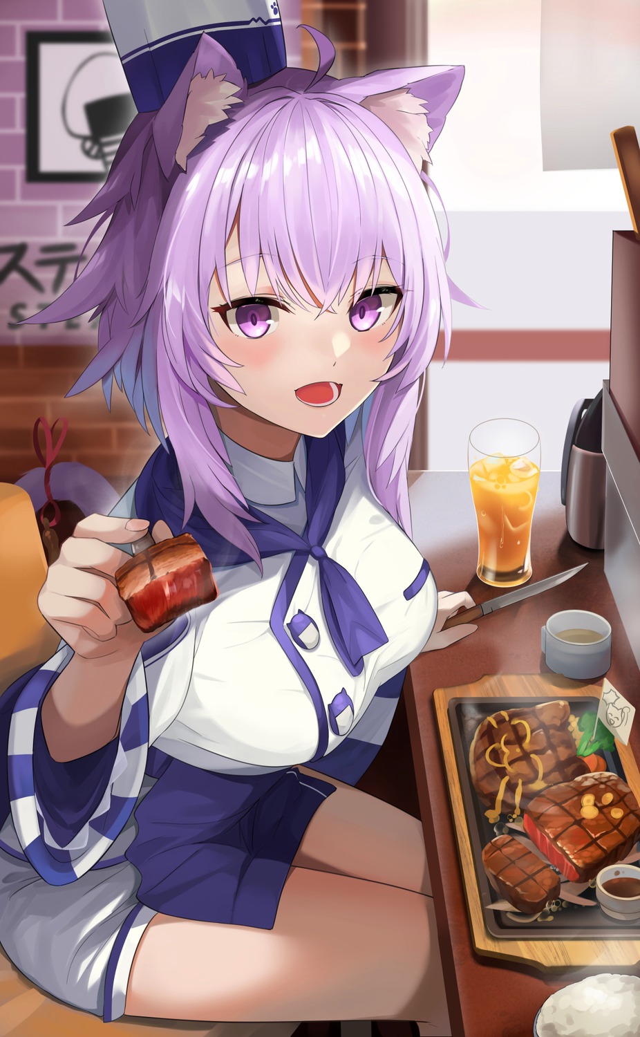 animal_ears, hololive, hololive_gamers, nekomata_okayu, nekomimi, sora_no_tori, tail, uniform