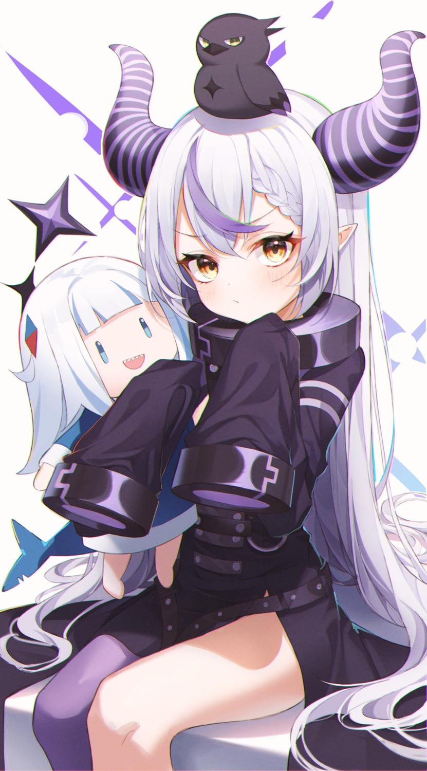 chibi, crow_(la+_darknesss), danyo_(chung0226), gawr_gura, hololive, hololive_english, horns, la+_darknesss