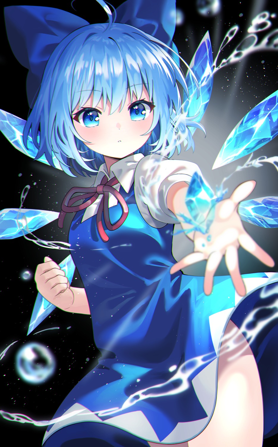 cirno, dress, skirt_lift, touhou, wings, yuujin_(yuzinn333)