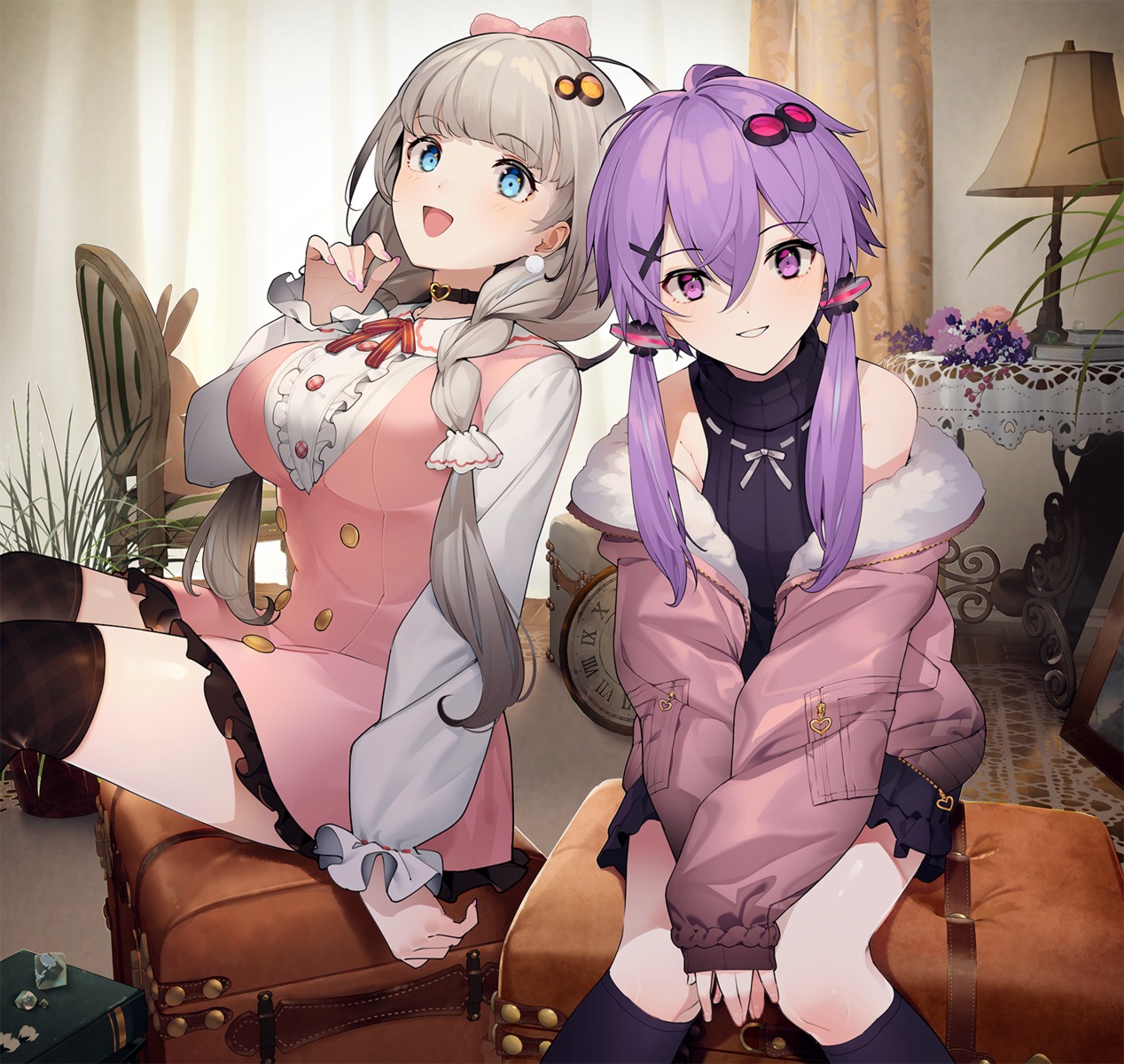 dress, kizuna_akari, shirinda_fureiru, sweater, thighhighs, vocaloid, voiceroid, yuzuki_yukari