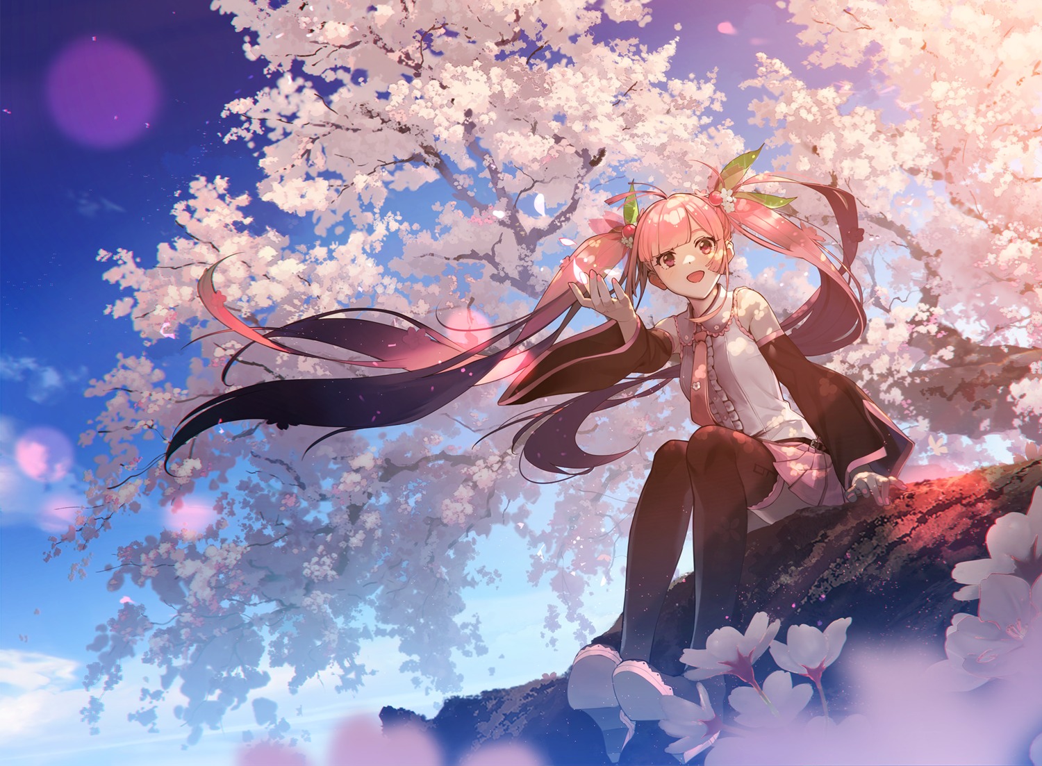 hatsune_miku, sakura_miku, shirinda_fureiru, thighhighs, vocaloid