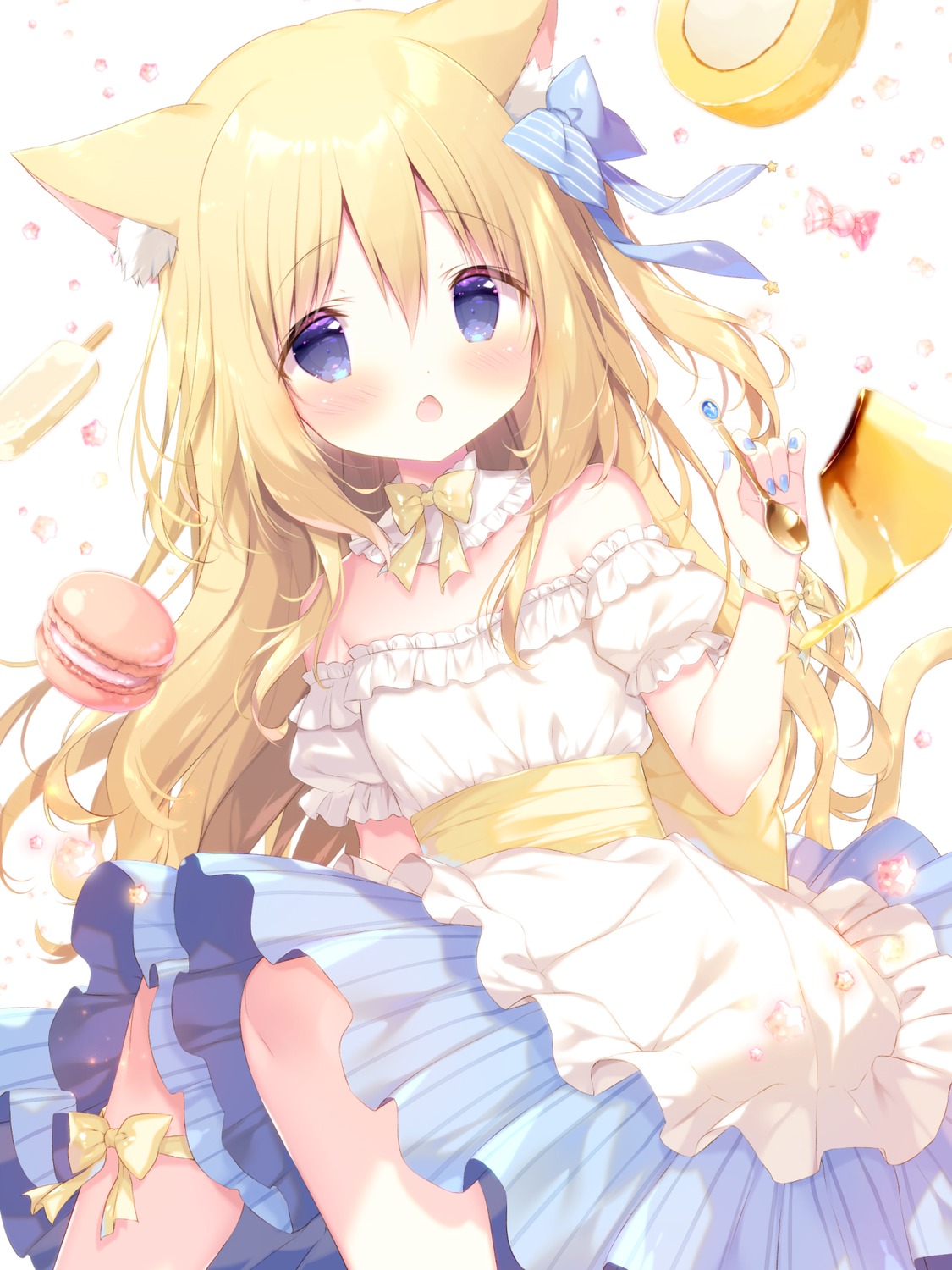animal_ears, cornet_(shiratama), dress, no_bra, shiratama, tail