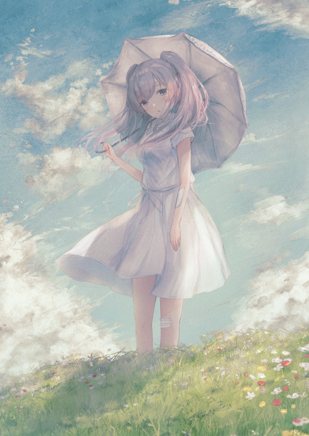 bandaid, dress, gameso, the_idolm@ster, the_idolm@ster_shiny_colors, umbrella, yuukoku_kiriko