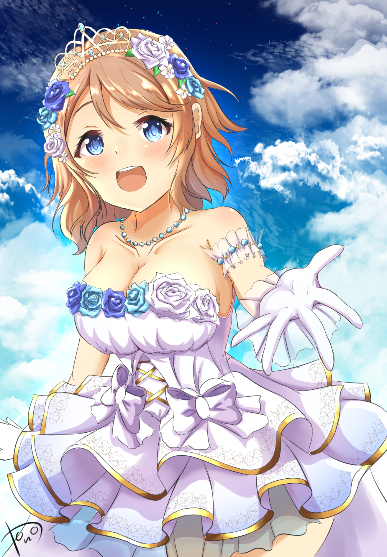 cleavage, dress, love_live!_(series), love_live!_sunshine!!, no_bra, watanabe_you, wedding_dress, yukisaki_mizuchi