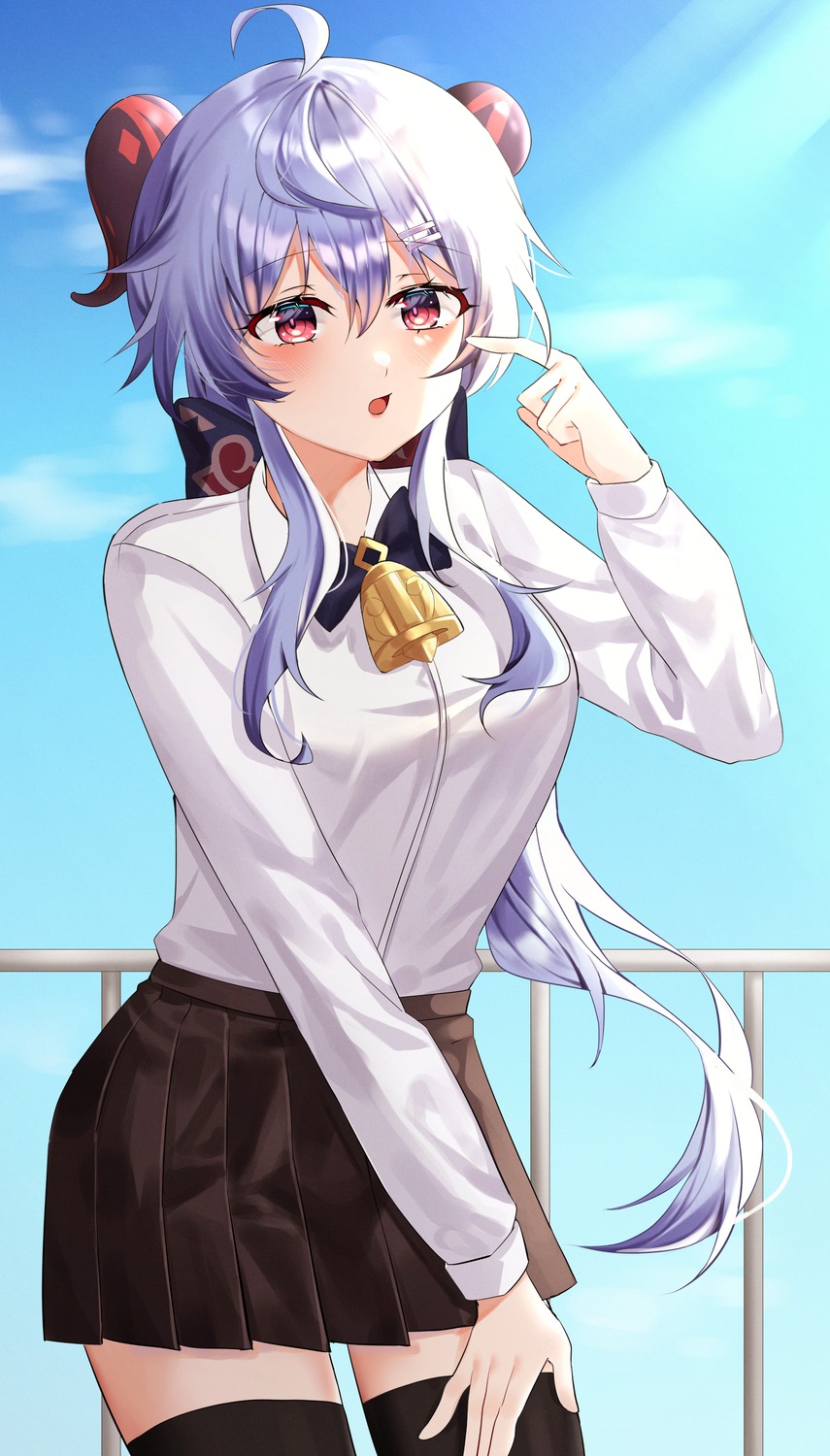 educk, ganyu, genshin_impact, horns, seifuku, thighhighs