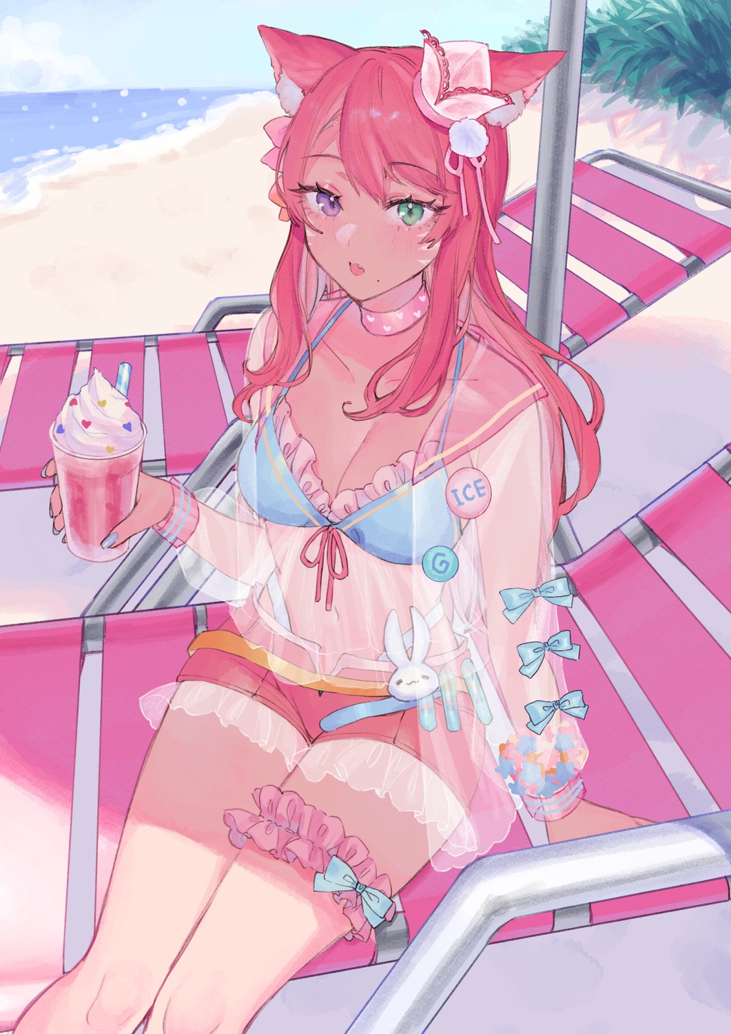 animal_ears, bikini, final_fantasy, final_fantasy_xiv, garter, heterochromia, miqo'te, nekomimi, see_through, swimsuits, uni_(omochi_unicorn)