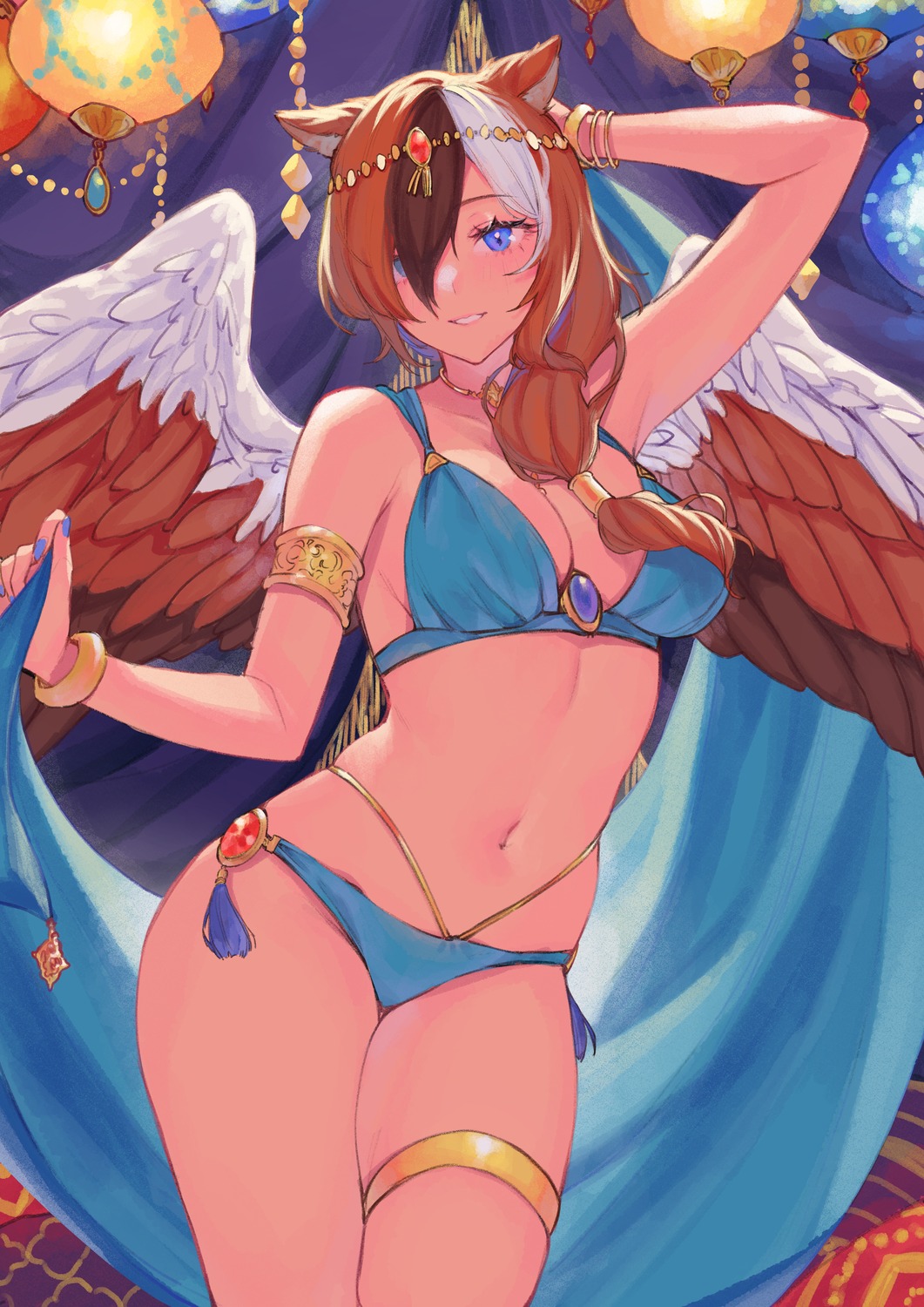animal_ears, bikini, garter, swimsuits, uni_(omochi_unicorn), wings