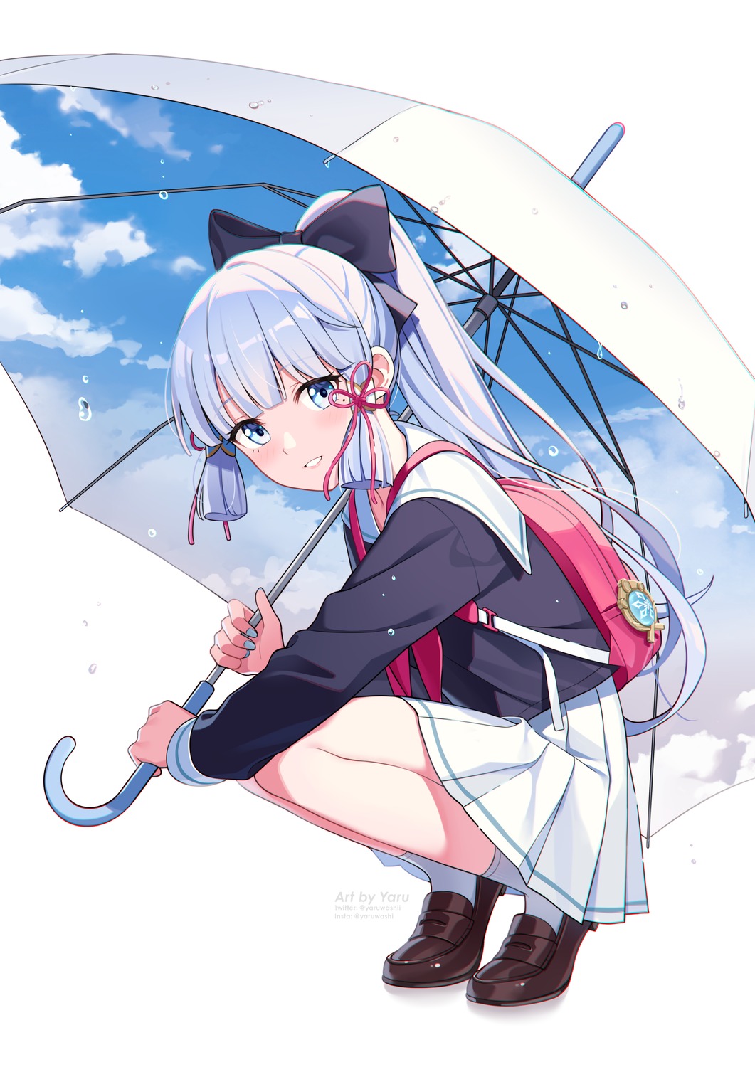 genshin_impact, kamisato_ayaka, seifuku, umbrella, yaruwashi