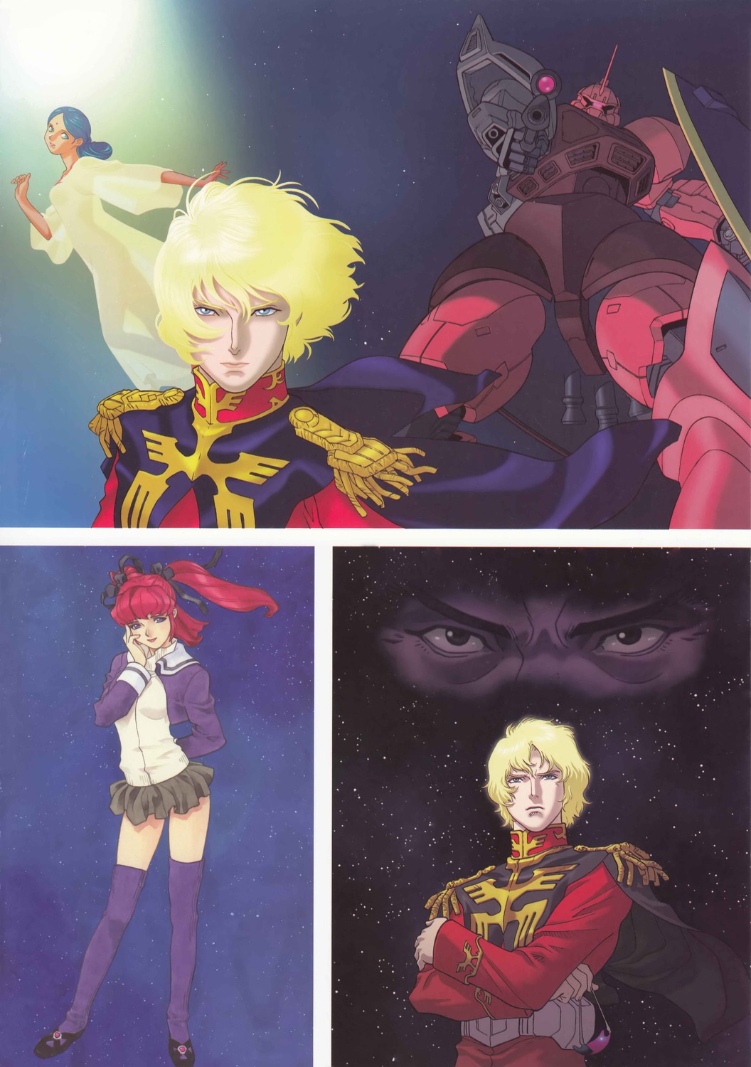 char_aznable, dress, gundam, gundam_c.d.a., haman_karn, kitazume_hiroyuki, lalah_sune, no_bra