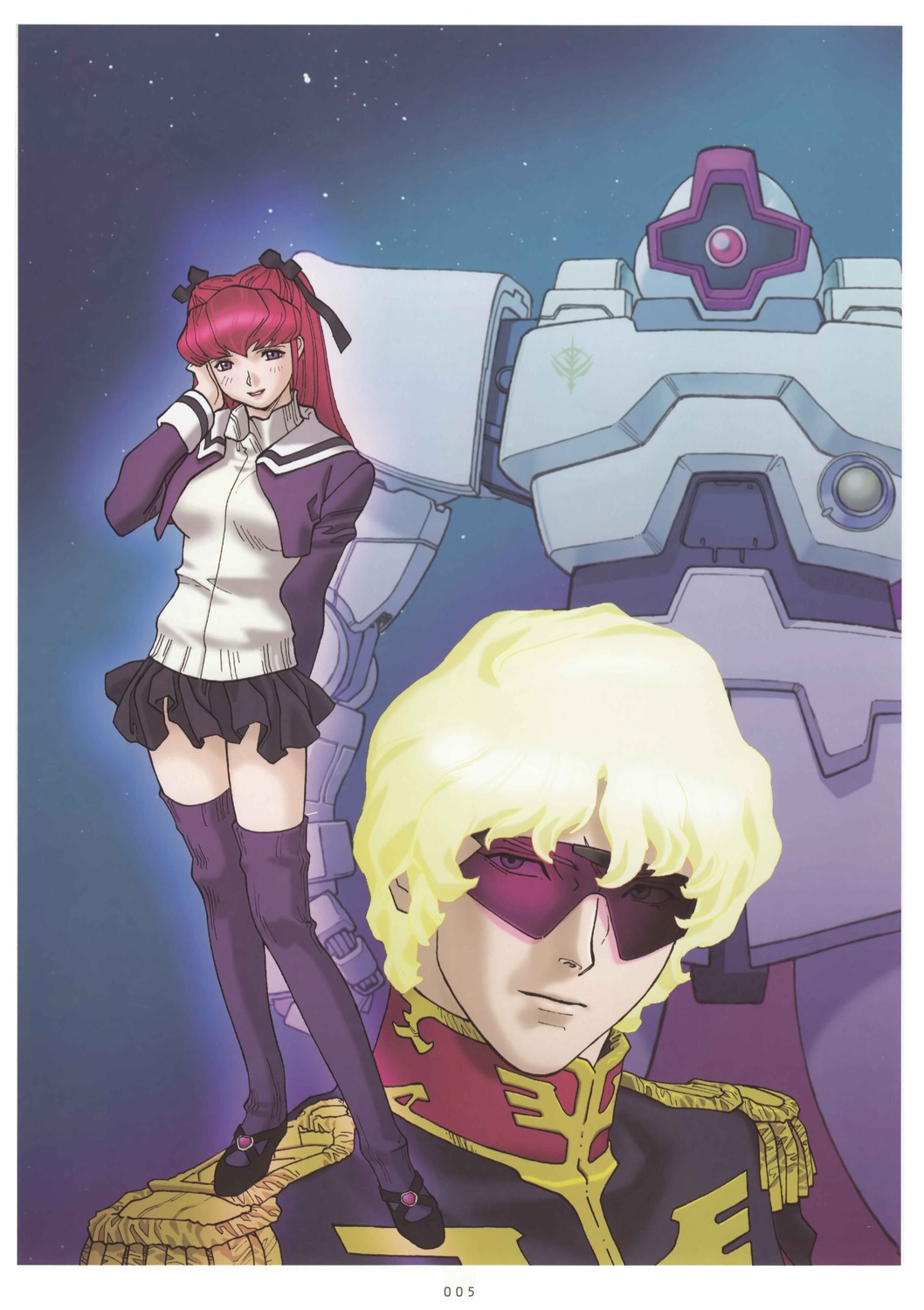 char_aznable, gundam, gundam_c.d.a., haman_karn, kitazume_hiroyuki, seifuku, thighhighs, uniform