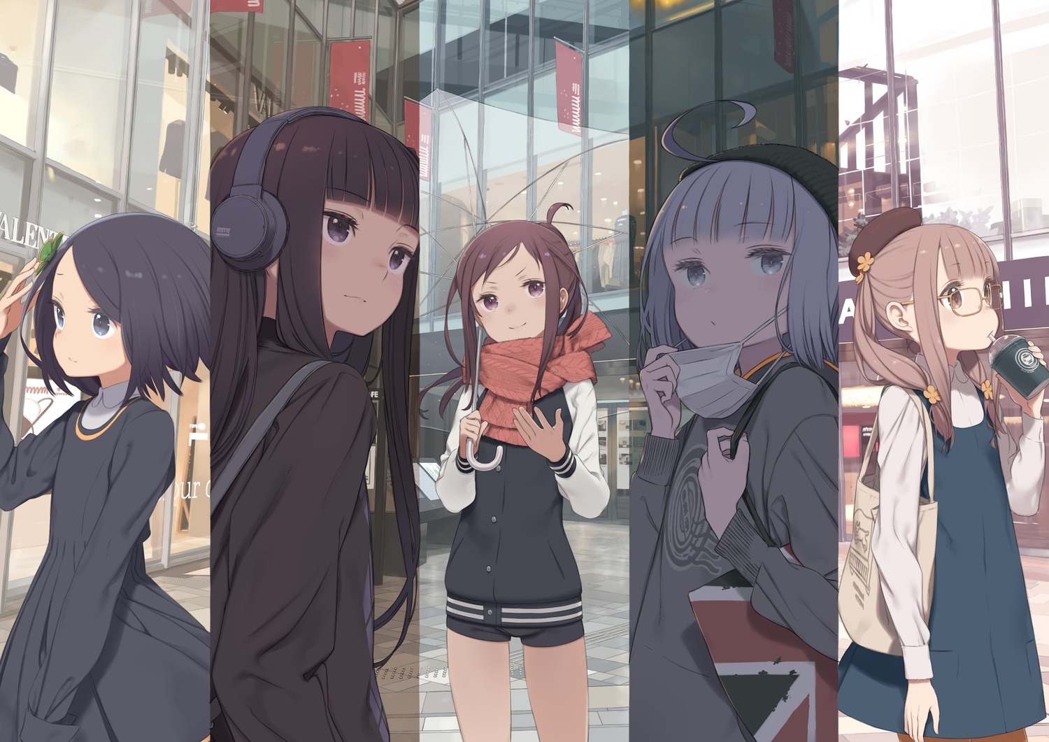 dress, headphones, hioka_aoi, kominato_isumi, kuroboshi_kouhaku, megane, oumichi_asahi, pop_in_q