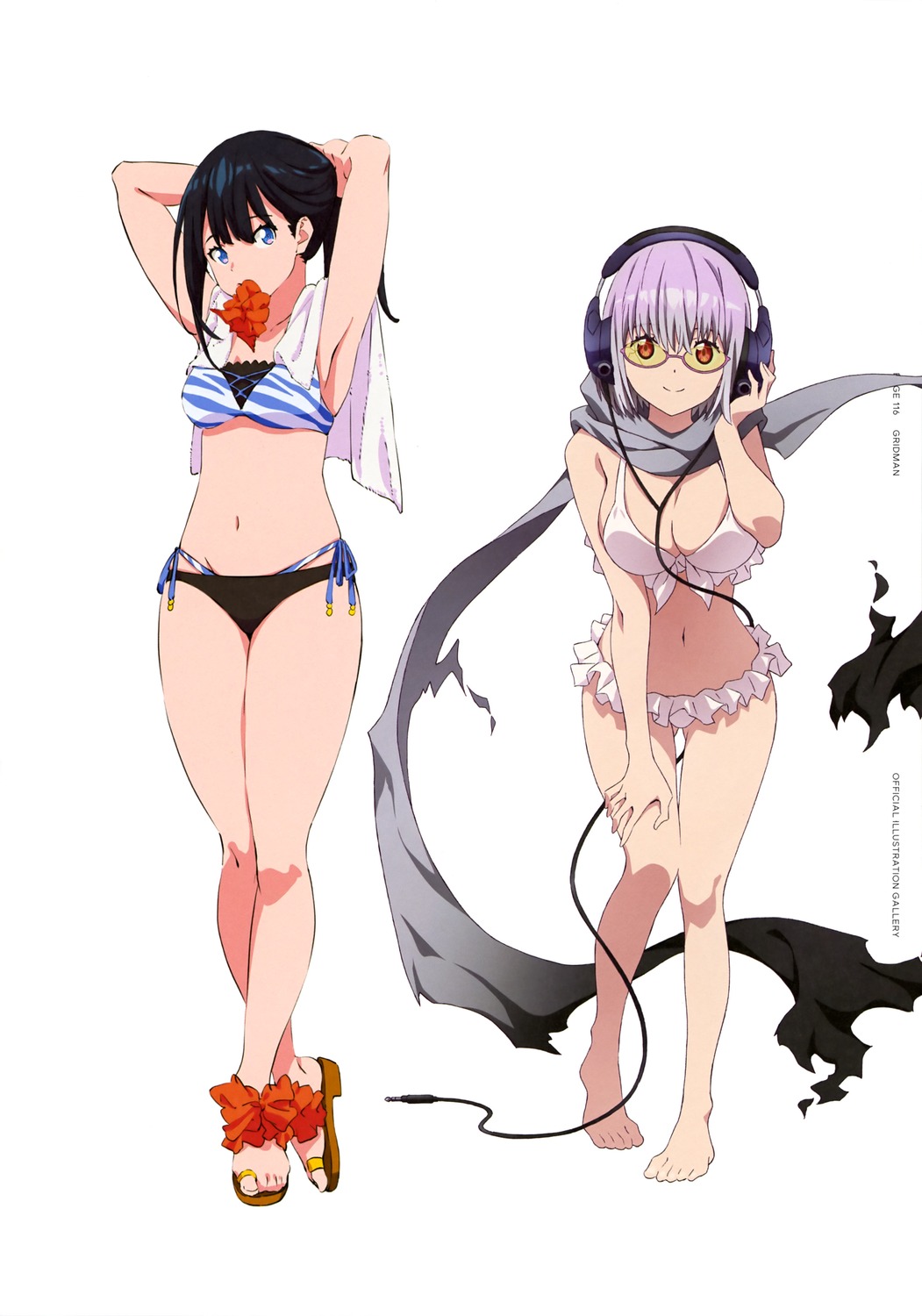 bikini, gridman_universe, hasegawa_tetsuya, headphones, megane, saitou_kengo, shinjou_akane, ssss.gridman, swimsuits, takarada_rikka