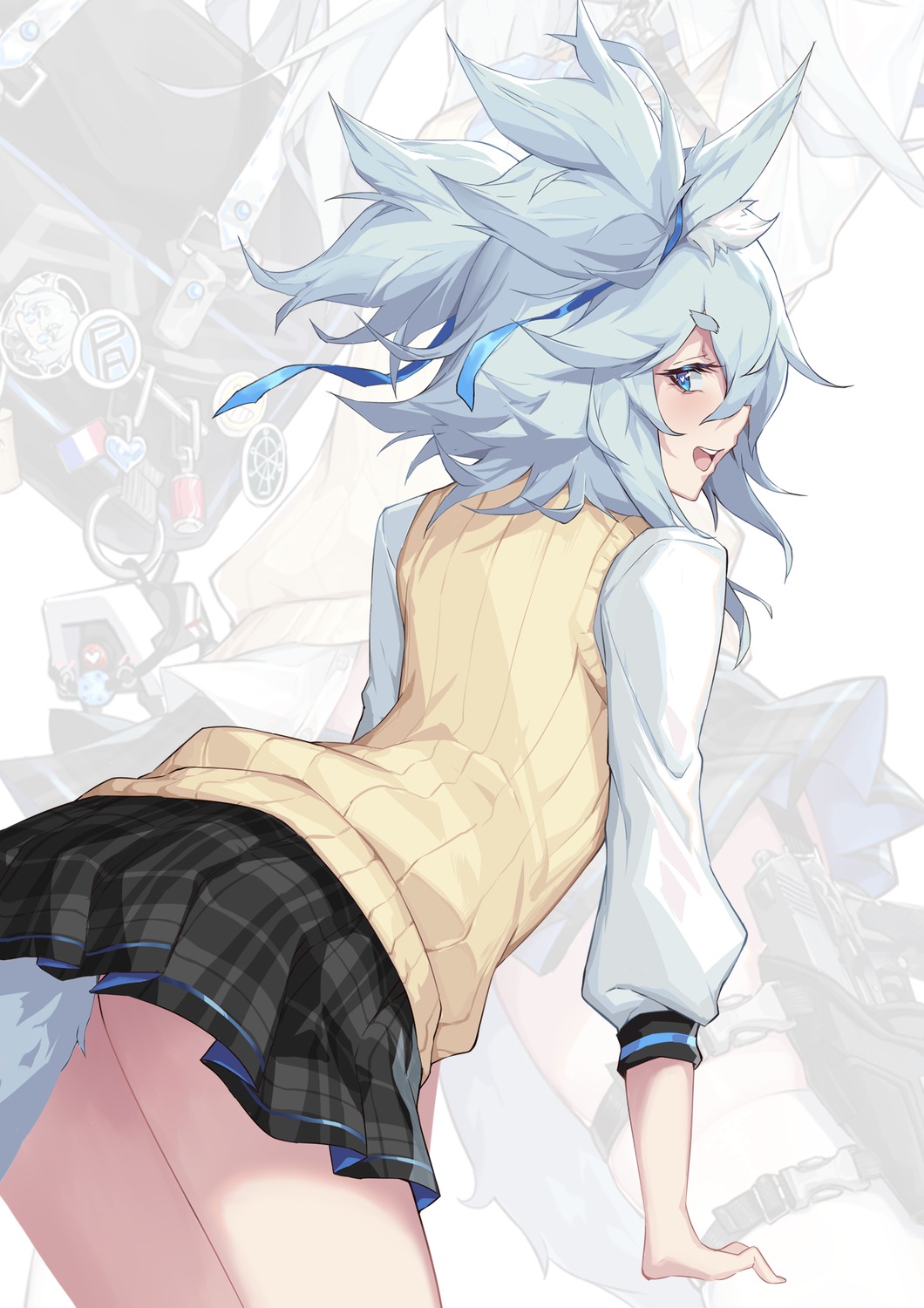 animal_ears, ass, girls_frontline, pa-15_(girls_frontline), seifuku, shanyao_jiang_tororo, skirt_lift, sweater