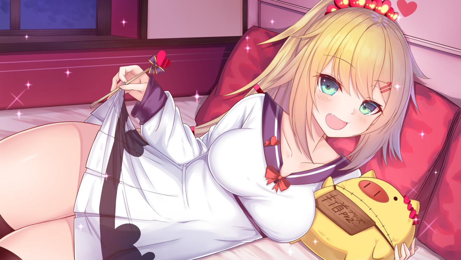 akai_haato, dress, hololive, skirt_lift, thighhighs, yoshiheihe