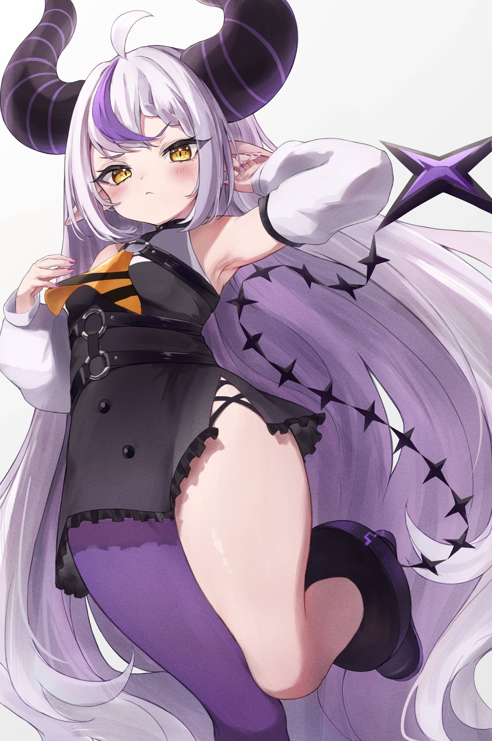 dress, higashigure, hololive, horns, la+_darknesss, pointy_ears, tail, thighhighs