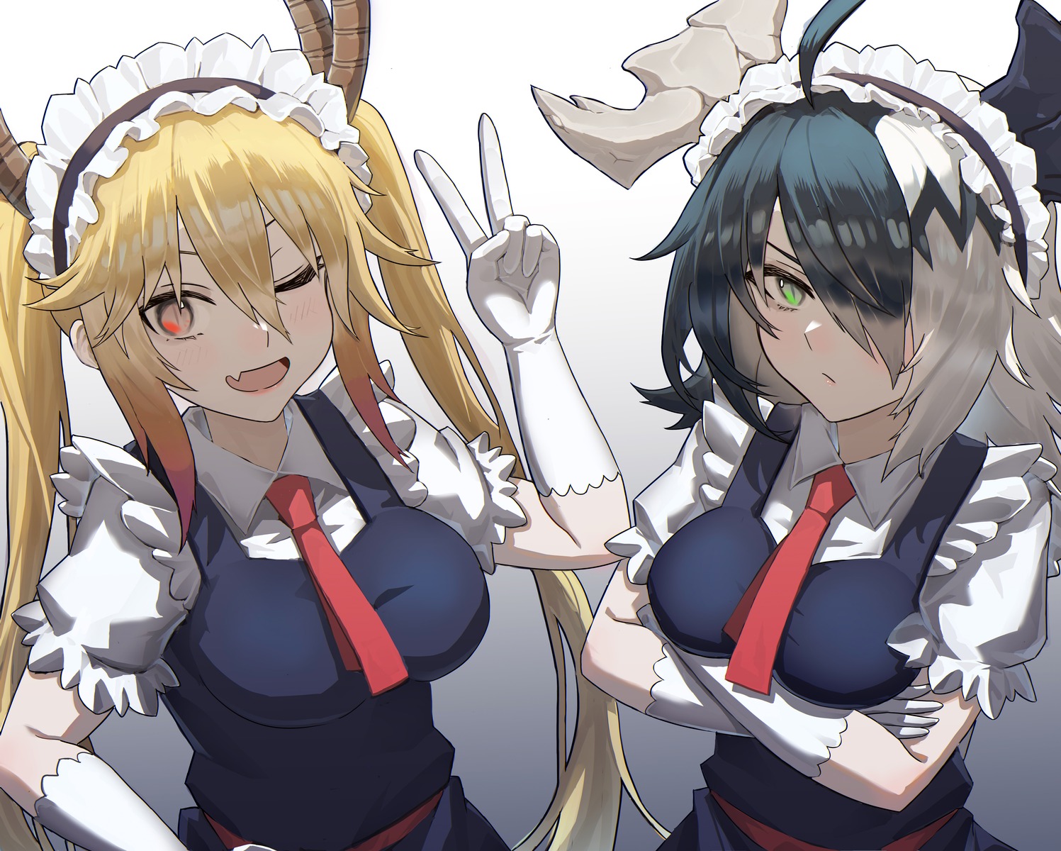 alchemy_stars, cosplay, crossover, horns, kobayashi-san_chi_no_maidragon, kongbai_huanxiang, maid, sharona_(alchemy_stars)