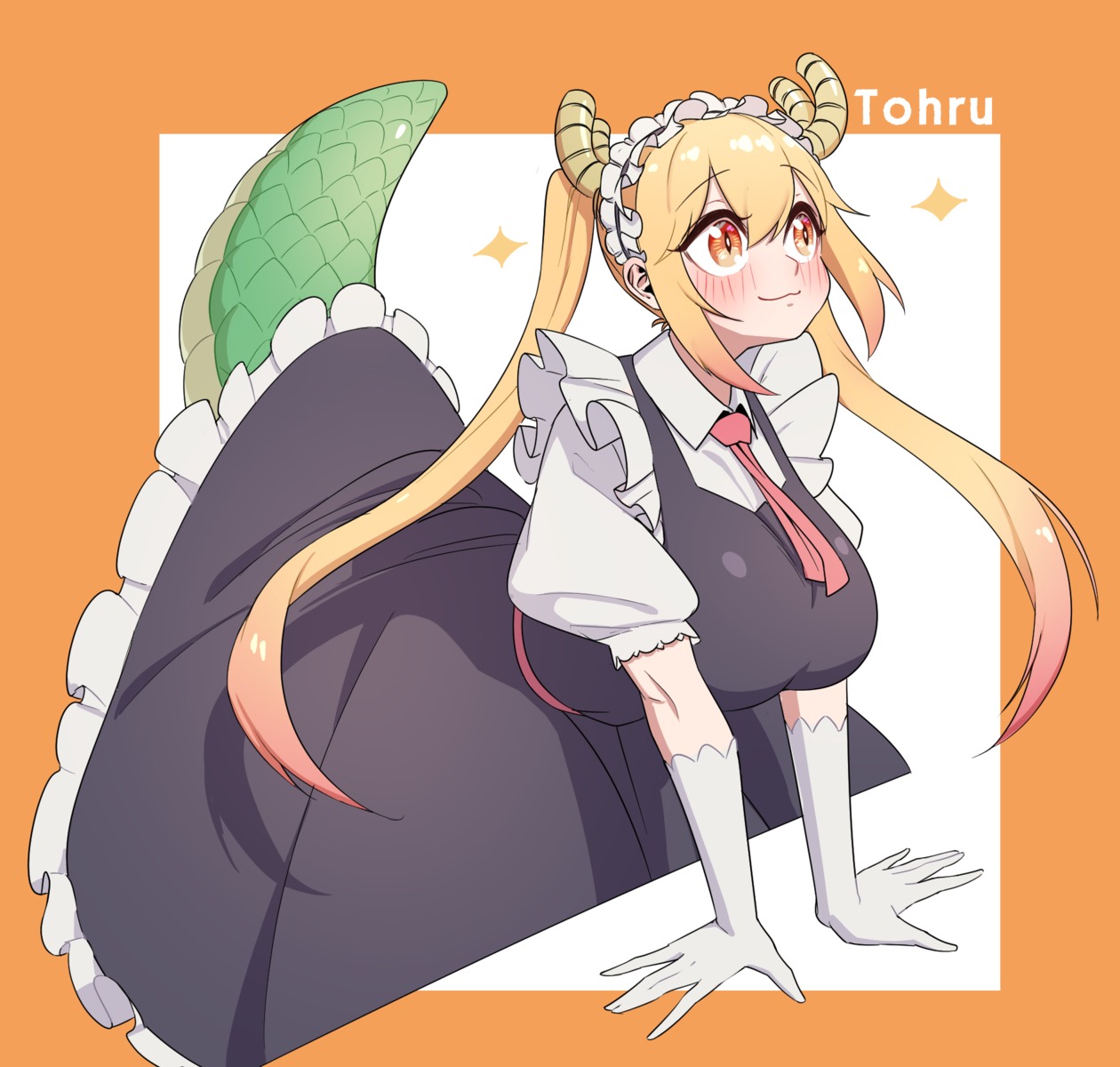 horns, kobayashi-san_chi_no_maidragon, maid, tail, tooru_(maidragon), yabby