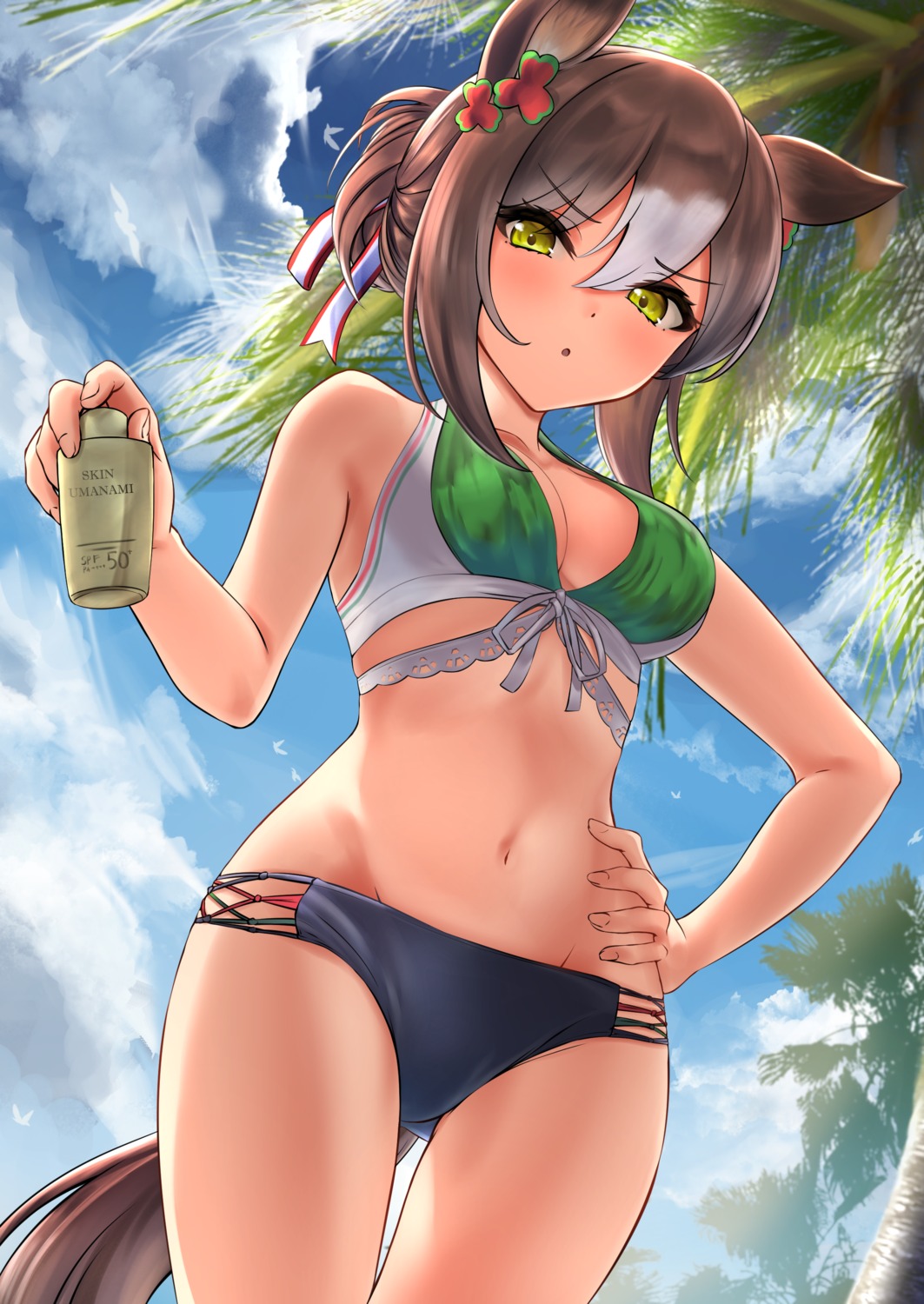 animal_ears, bikini, cleavage, fine_motion_(umamusume), herohero_illust, swimsuits, tail, uma_musume_pretty_derby
