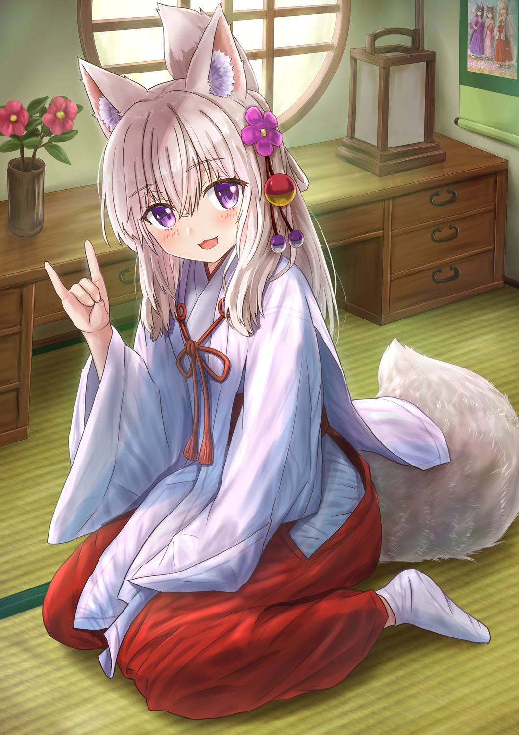 animal_ears, iroha_(iroha_matsurika), kitsune, miko, tail